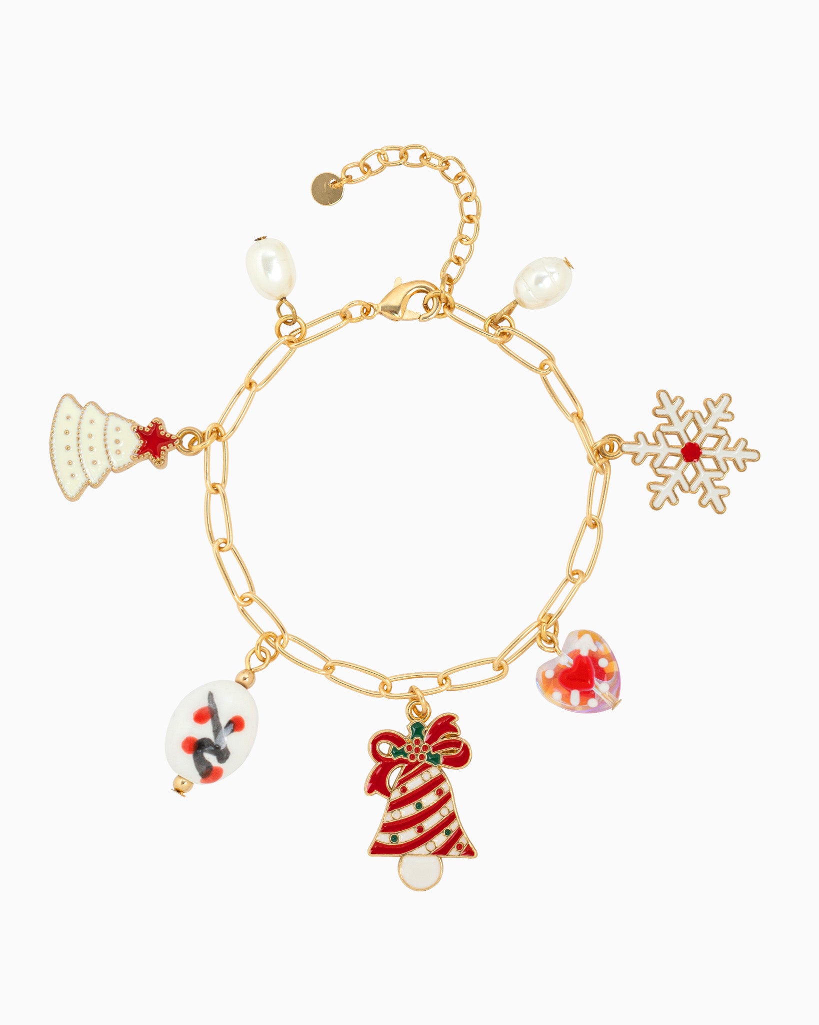 White Christmas Holiday Ceramic Charm Bracelet