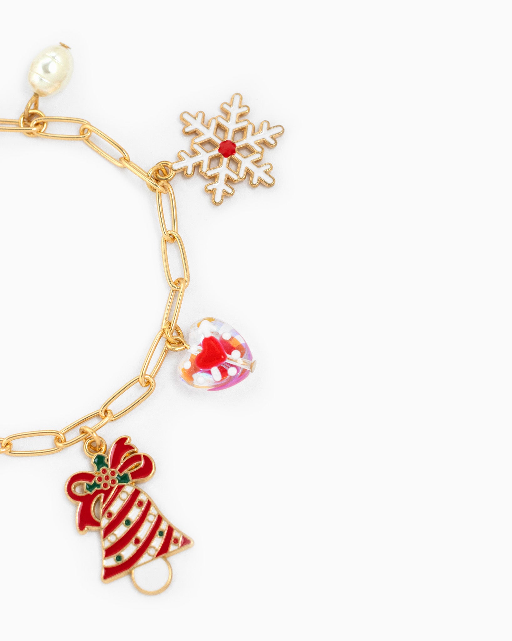 White Christmas Holiday Ceramic Charm Bracelet