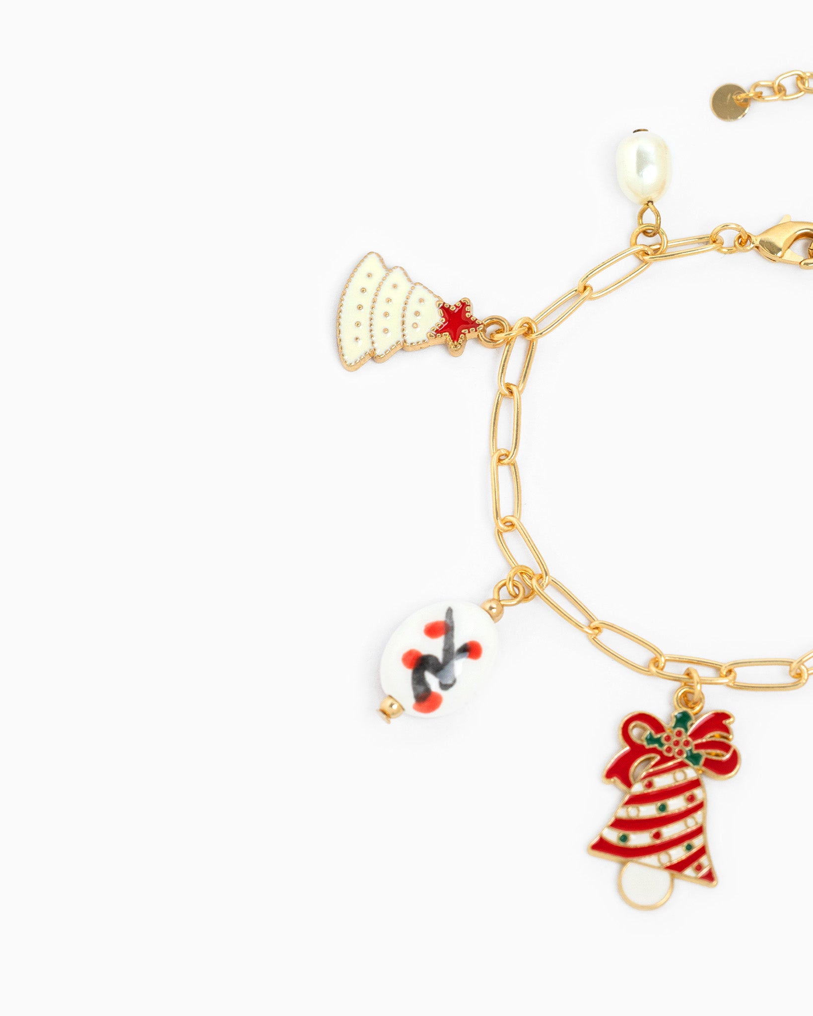 White Christmas Holiday Ceramic Charm Bracelet