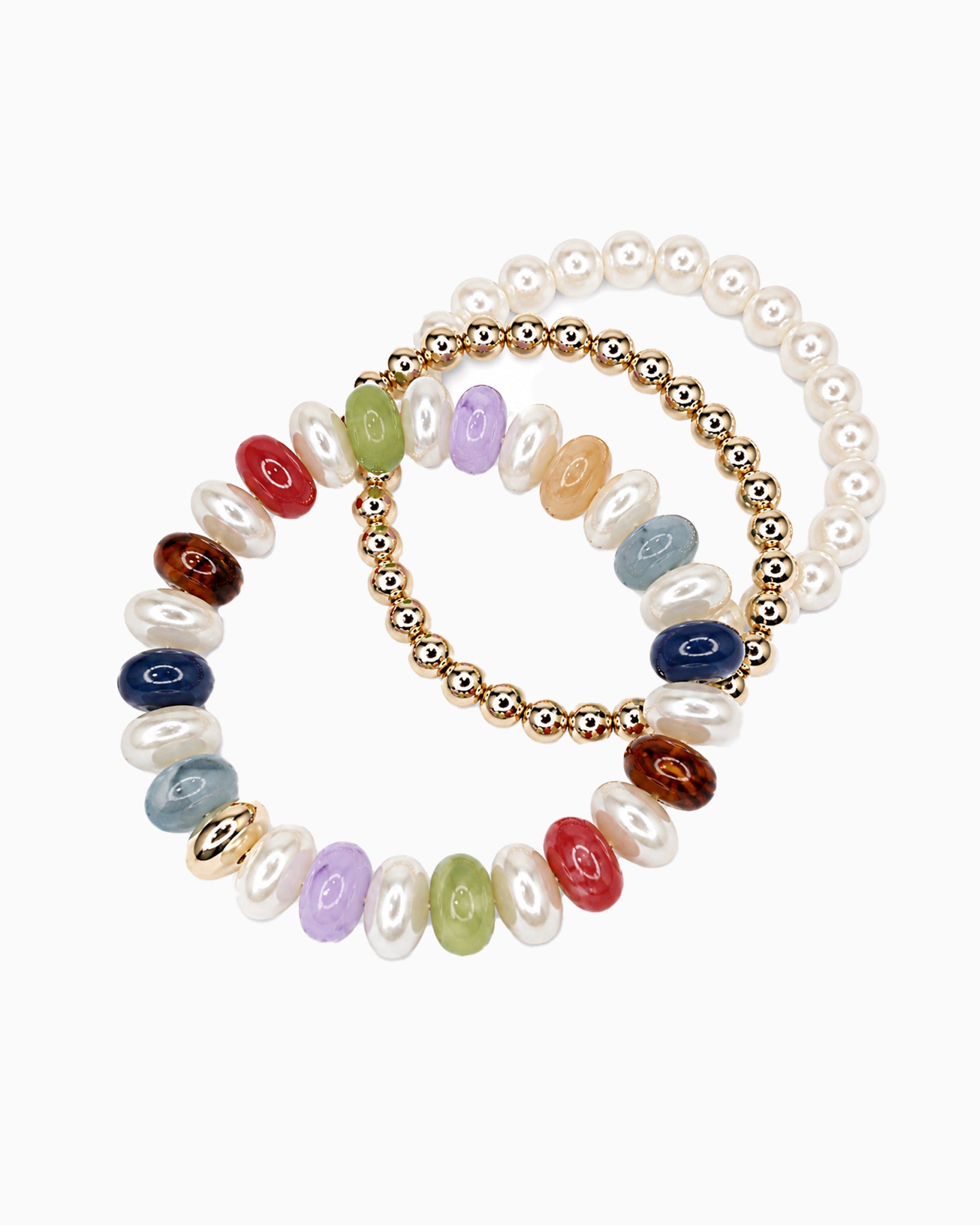 Multi Color Marble Acrylic Bead Stretch Bracelet Set
