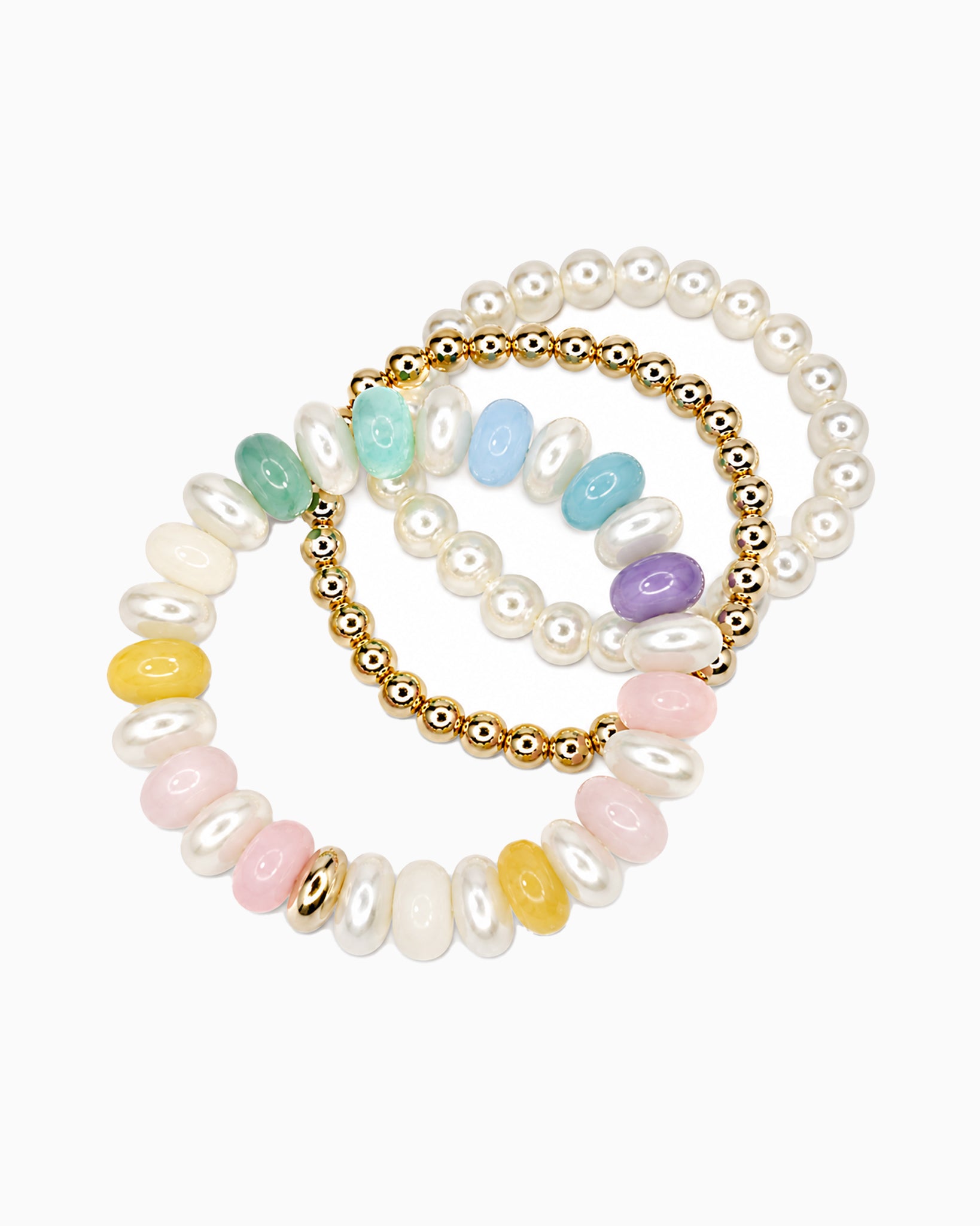 Multi Color Marble Acrylic Bead Stretch Bracelet Set