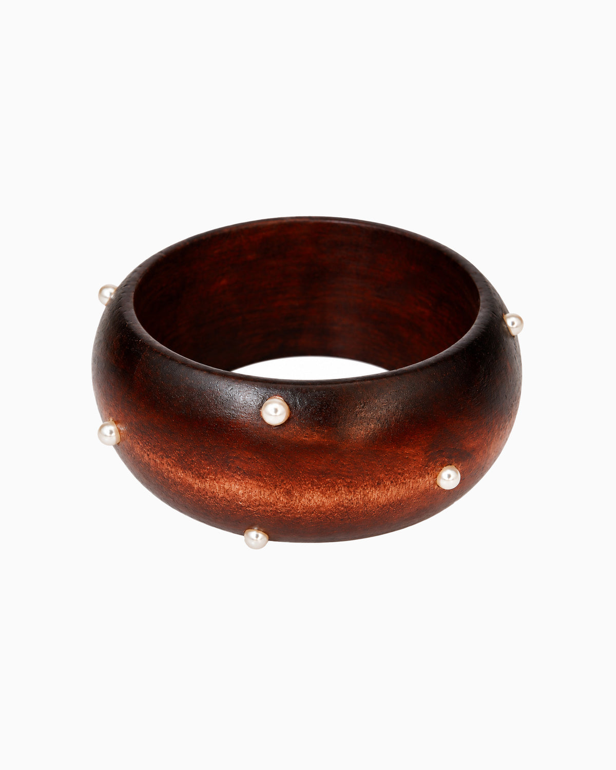 Bold Pearl Studded Wood Bangle Bracelet-3