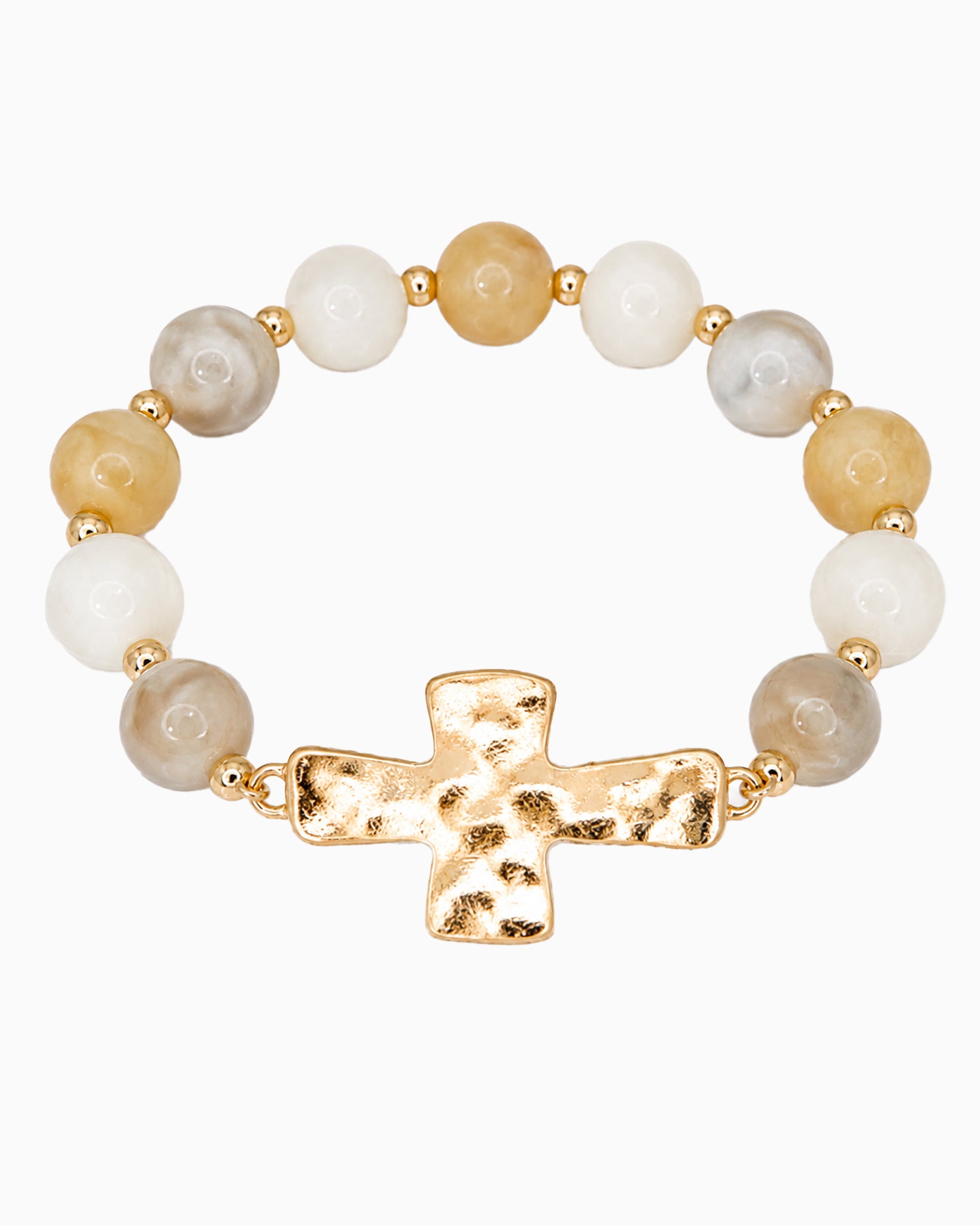 Hammered Cross Pendant Beaded Statement Bracelet - 5 Color-4
