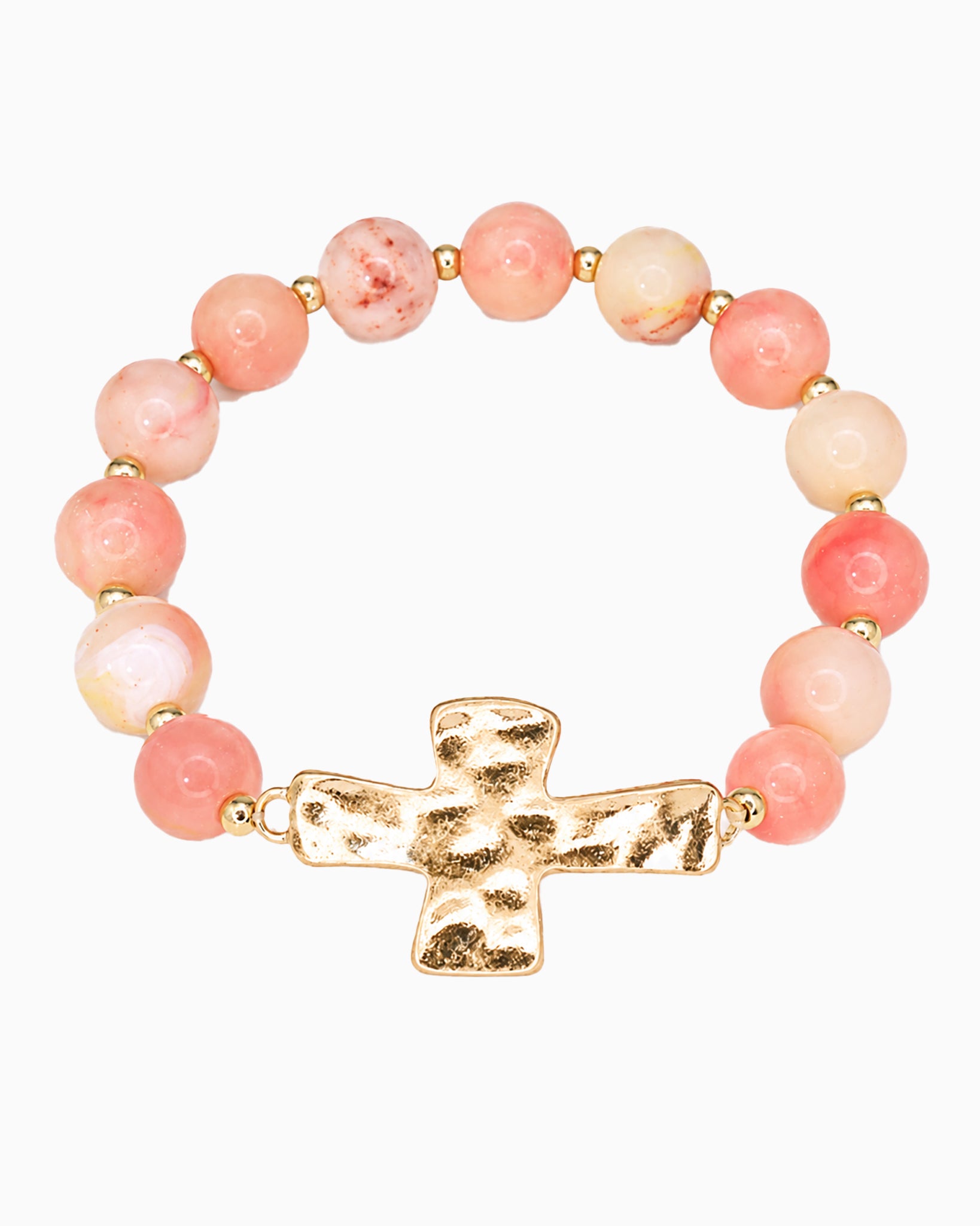 Hammered Cross Pendant Beaded Statement Bracelet - 5 Color-3
