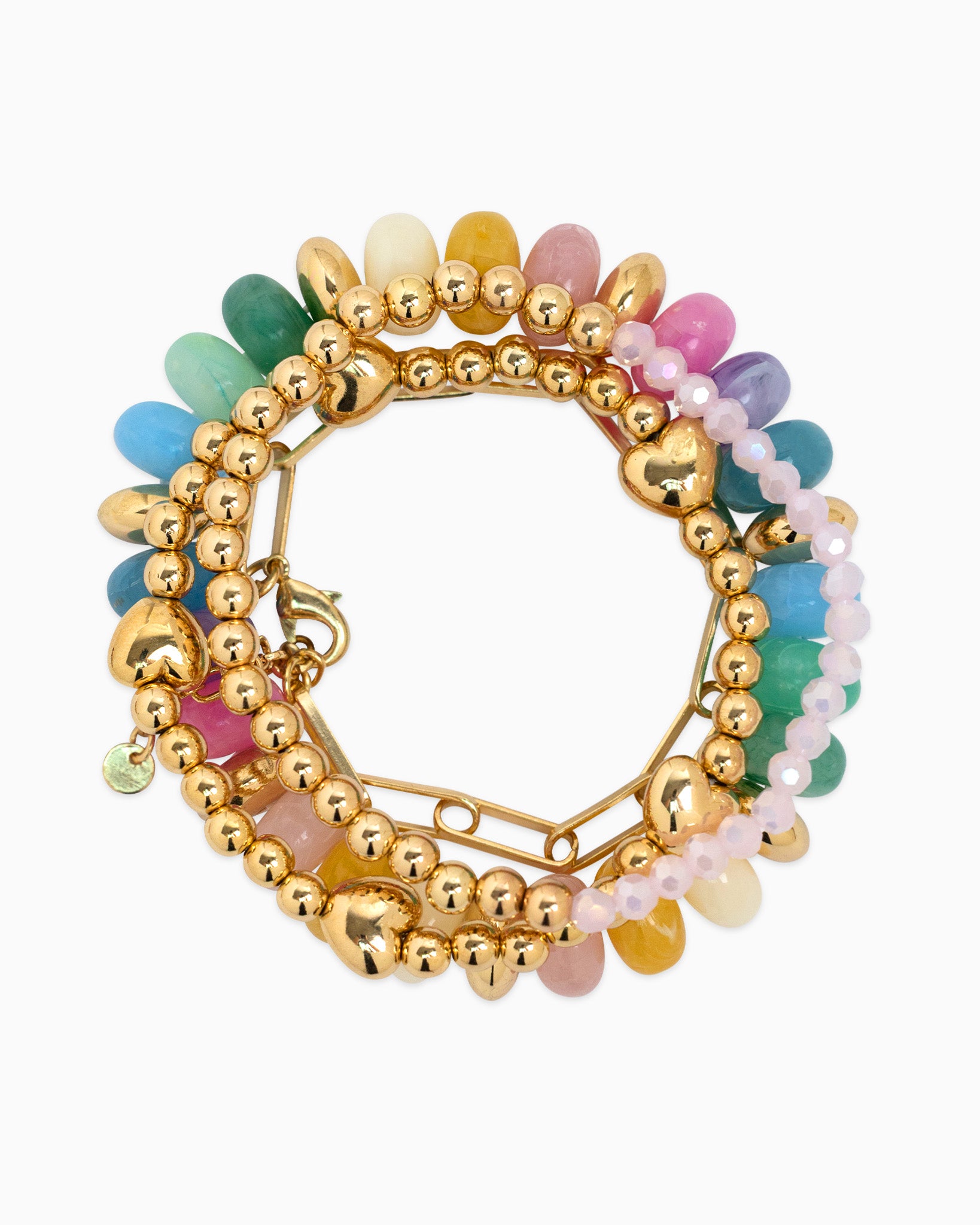 Gold Accent Marble Color Pearl Bead Bracelets Set of 4