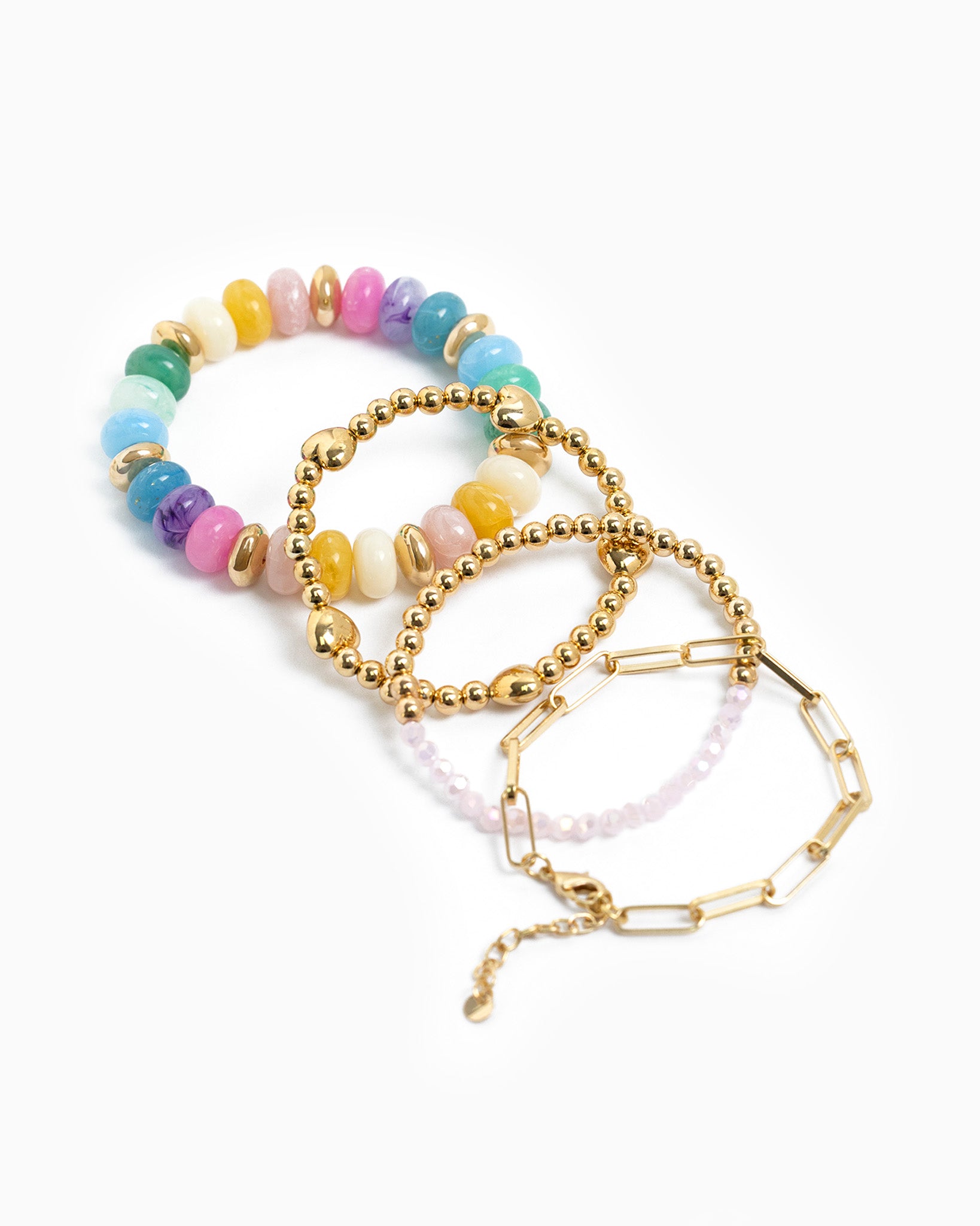 Gold Accent Marble Color Pearl Bead Bracelets Set of 4