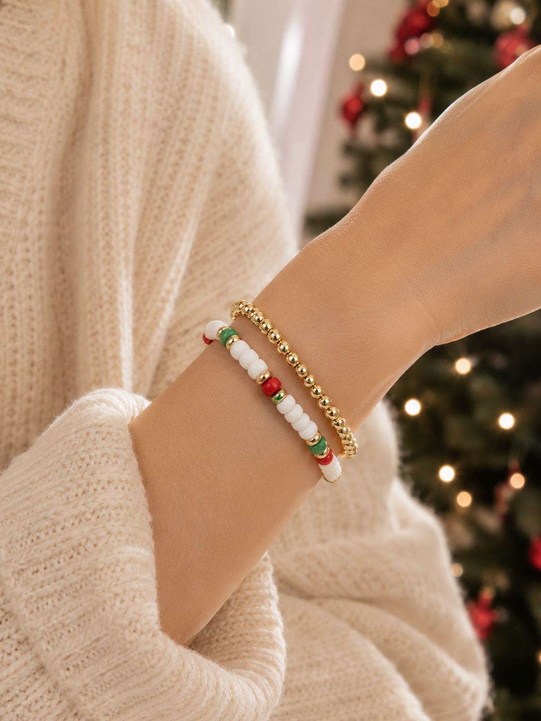 Christmas Beaded Stretch Bracelet 2 Set