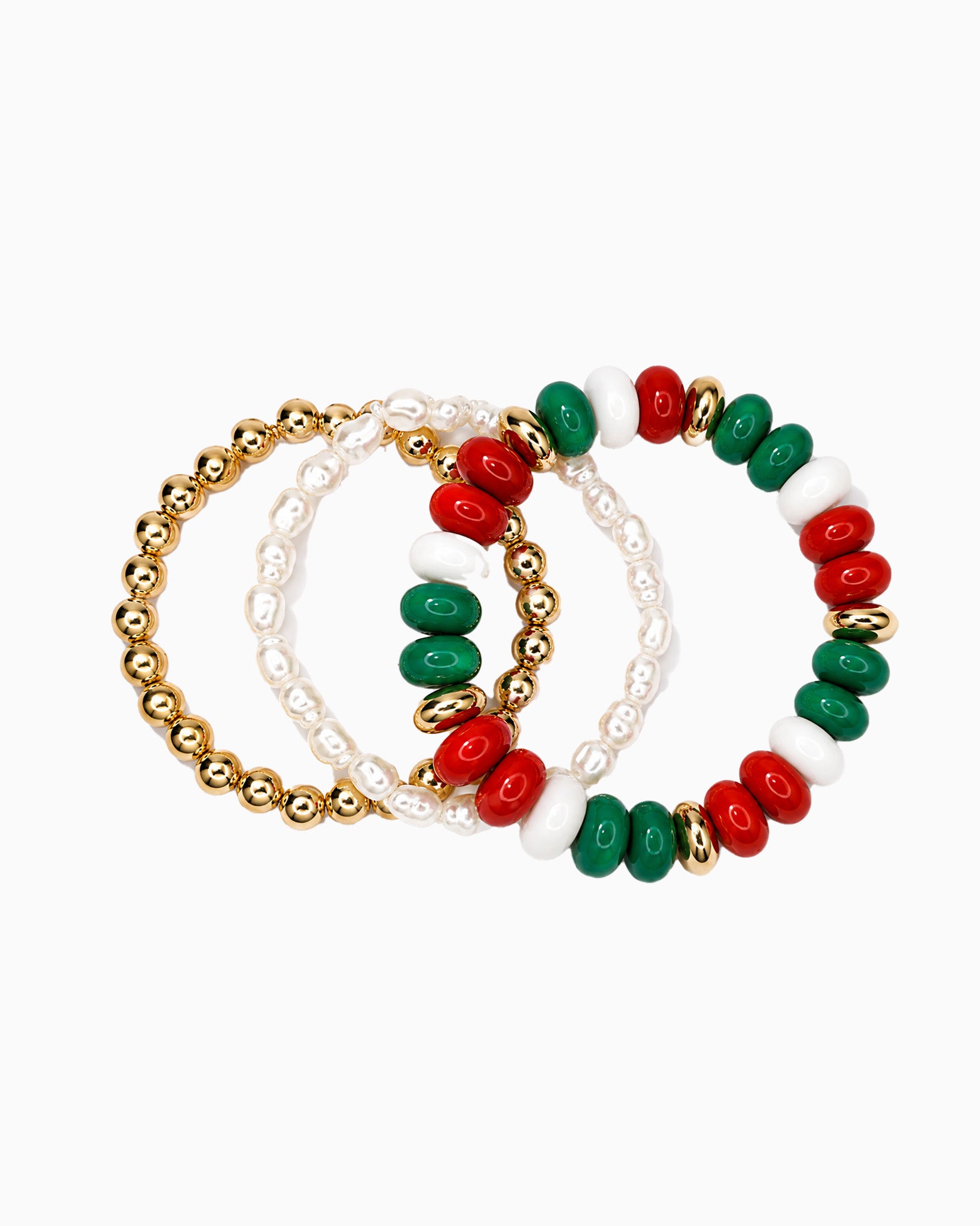 Christmas 3-Piece Beaded Pearl Bracelet Set-1