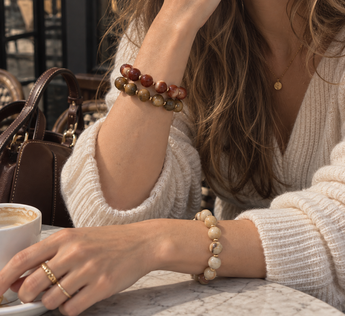 3 Set Marbled Bead Stretch Bracelets