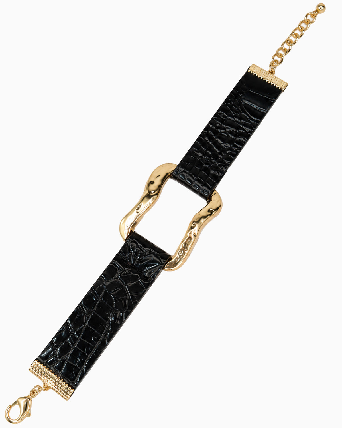 Organic Molten Link Wide Leather Bracelet-1