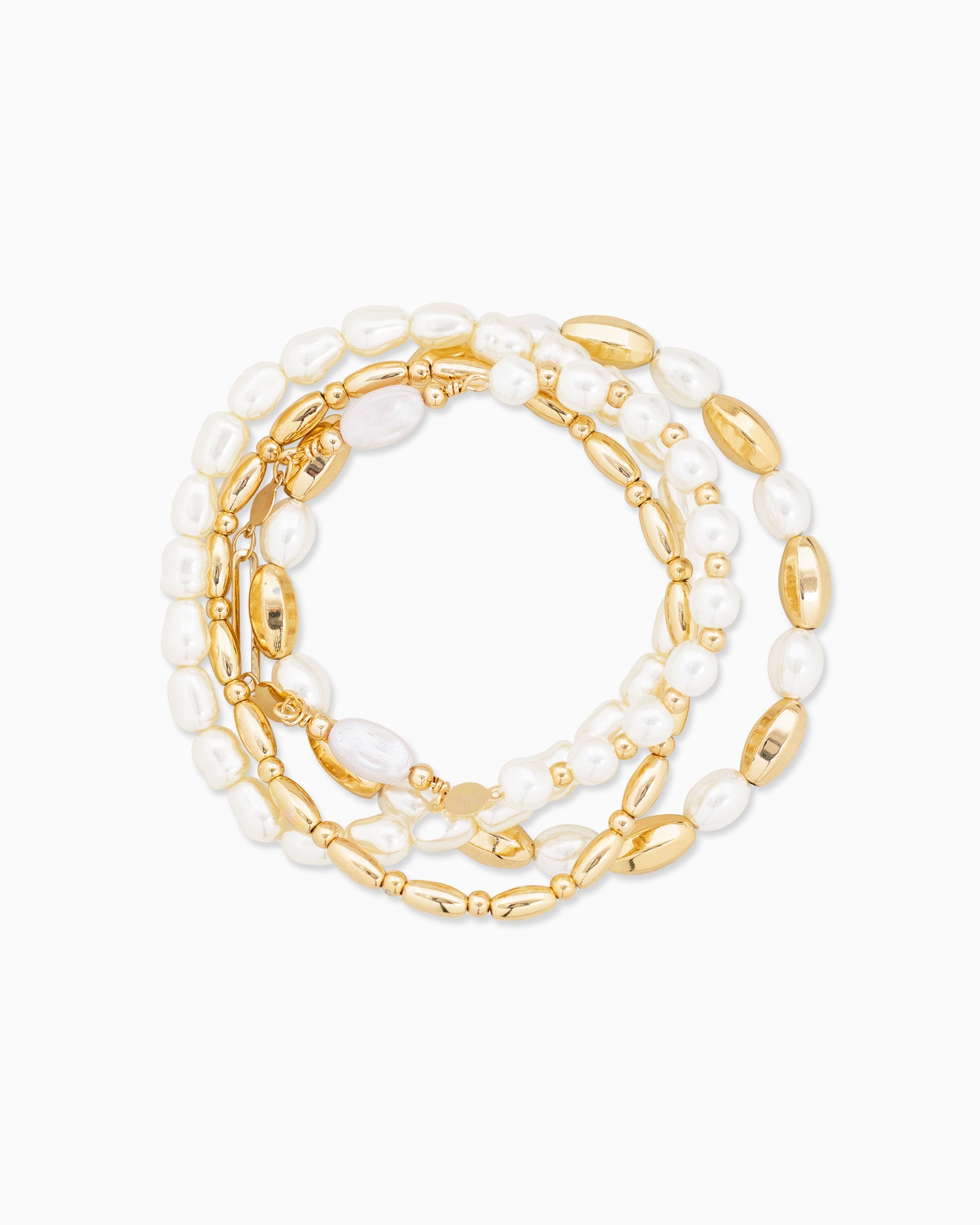 Gold Bead and Pearl Variety Stretch Bracelet Set of 4
