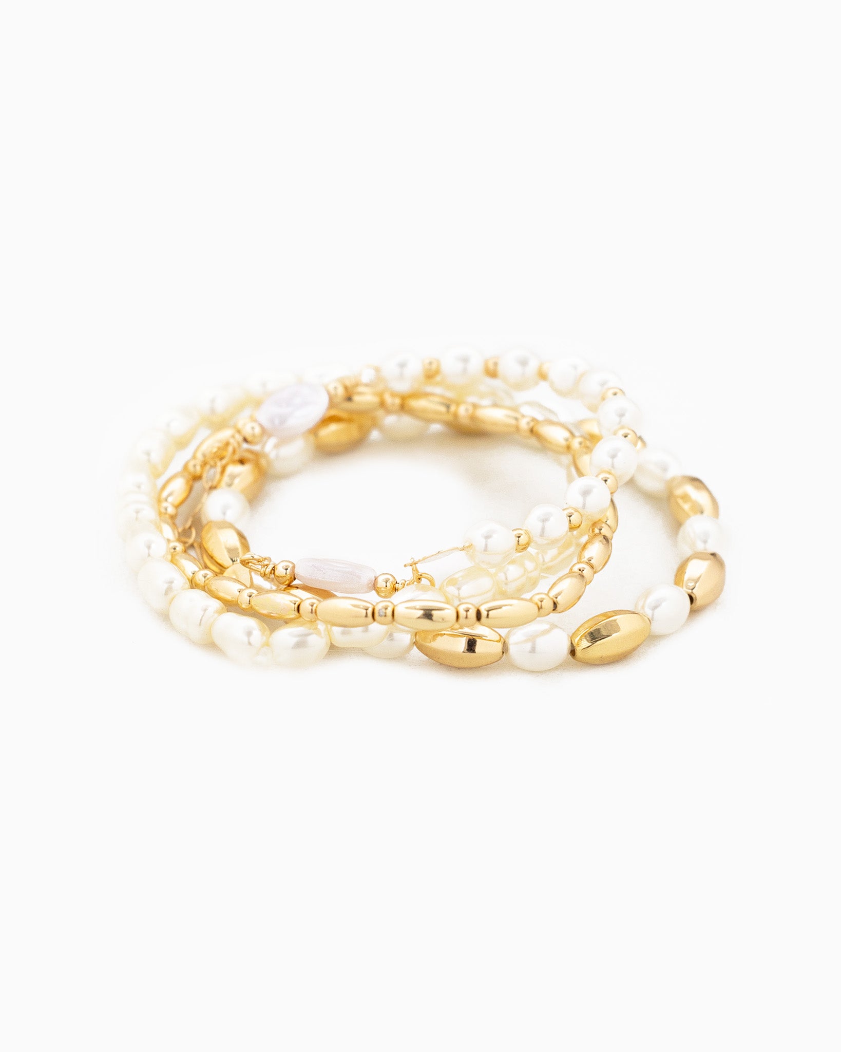 Gold Bead and Pearl Variety Stretch Bracelet Set of 4