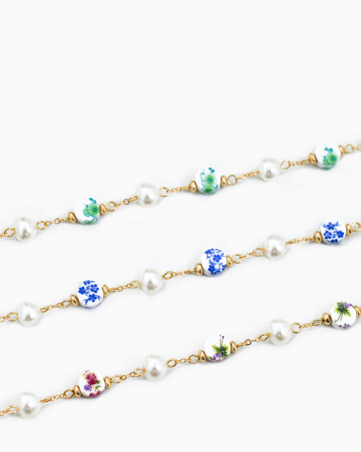 Ceramic and Pearl Bead Mix Bracelet Set of 3-4