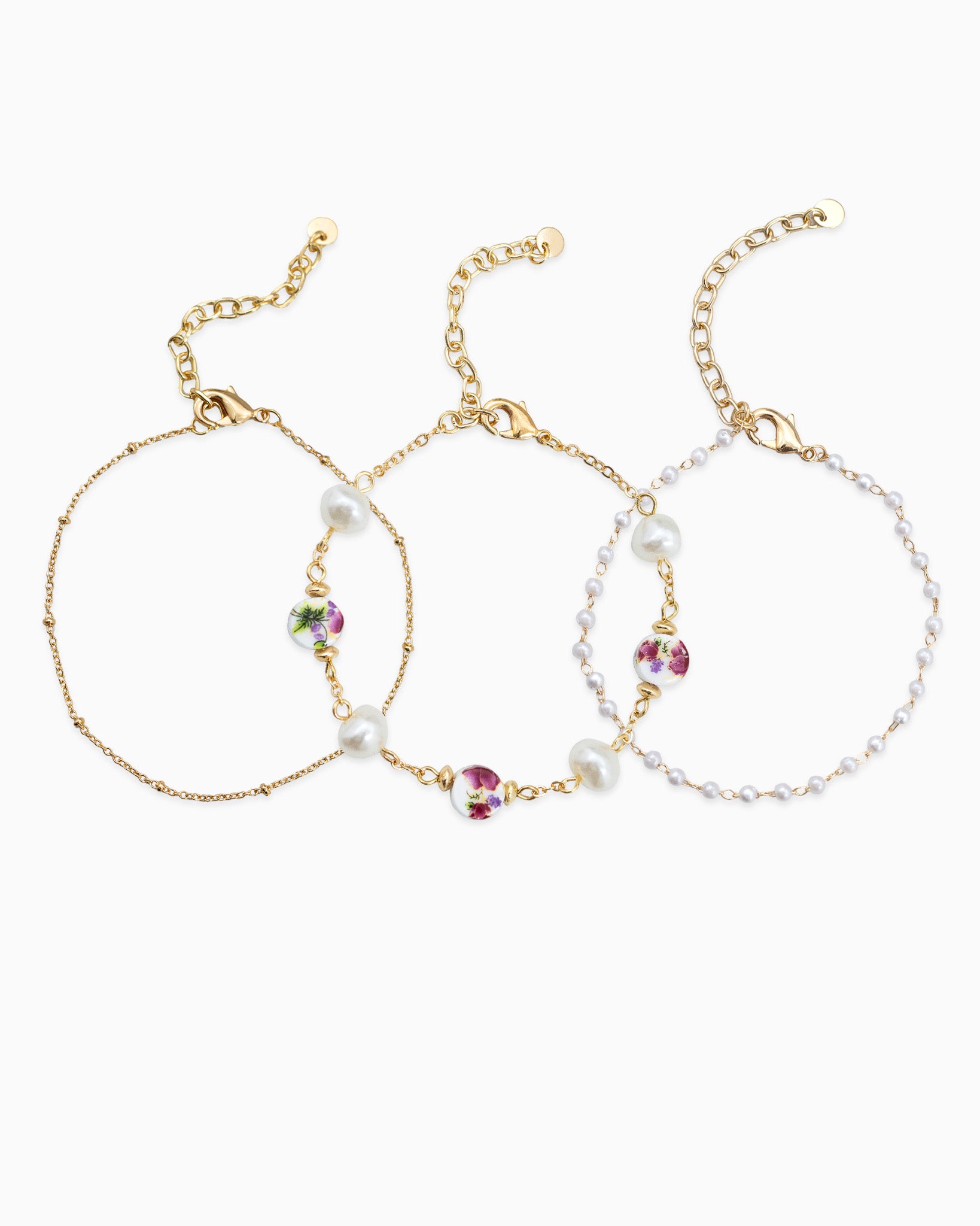 Ceramic and Pearl Bead Mix Bracelet Set