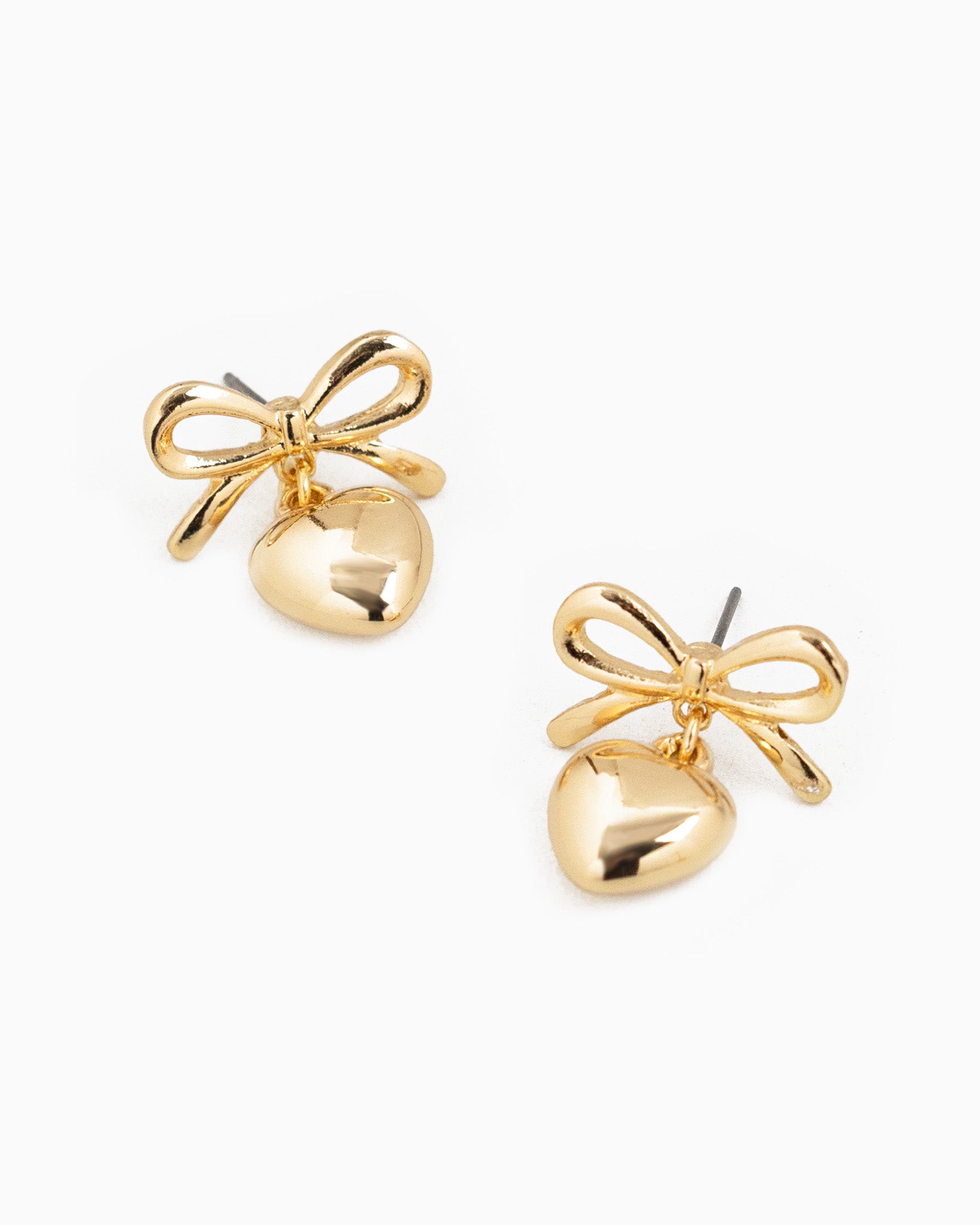 Bow Puffy Heart Drop Hoop Earrings