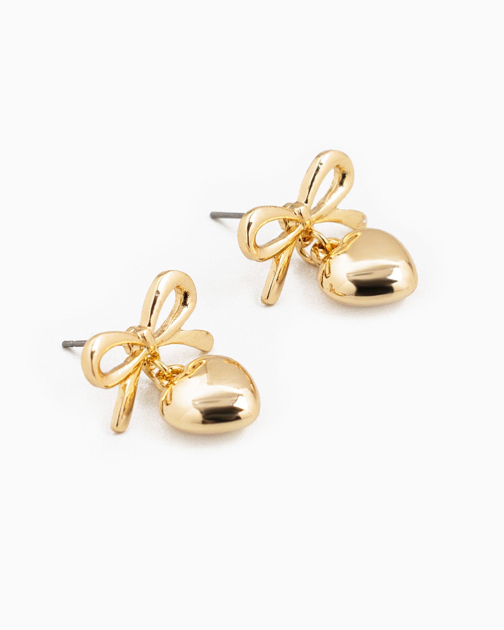 Bow Puffy Heart Drop Hoop Earrings