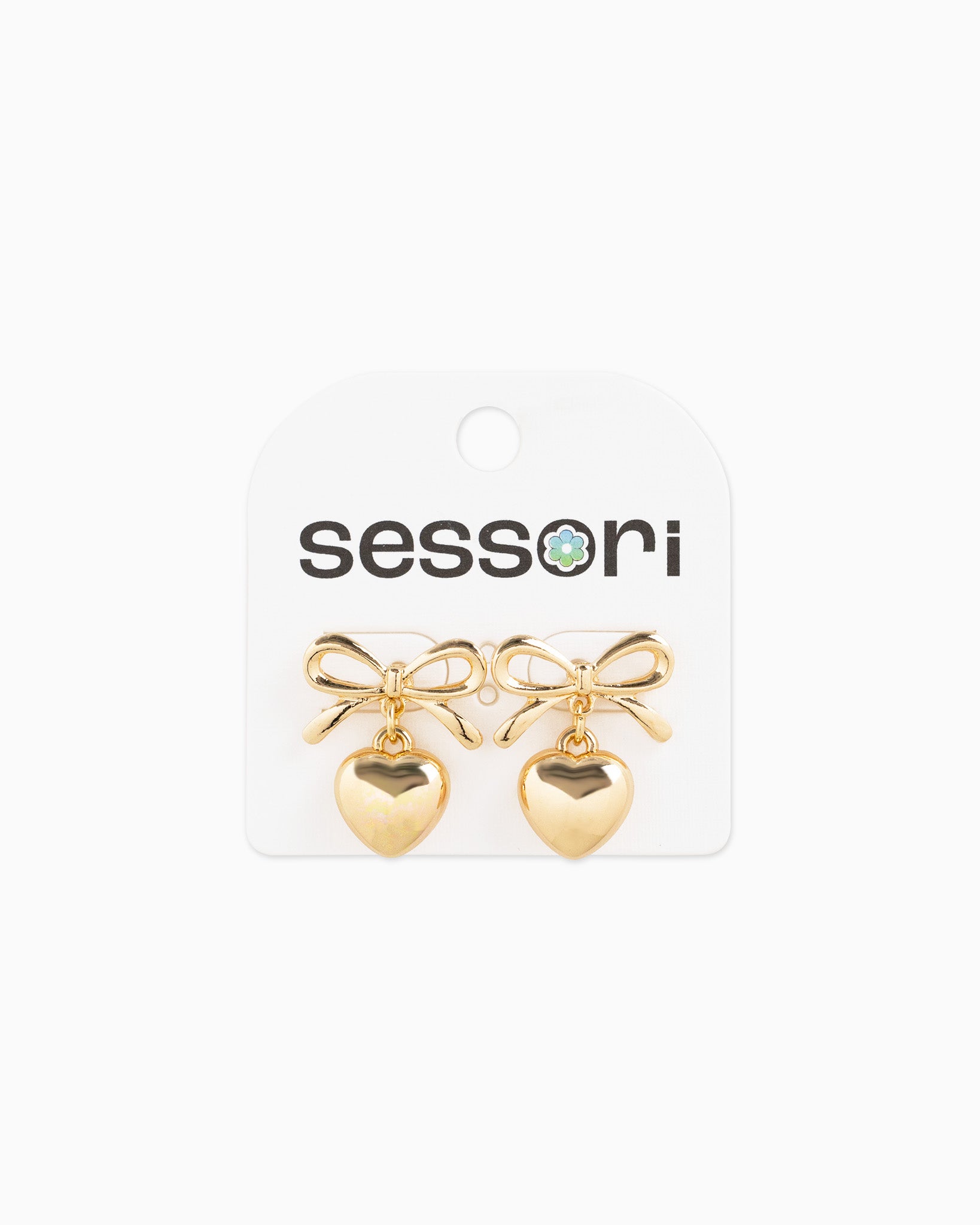 Bow Puffy Heart Drop Hoop Earrings