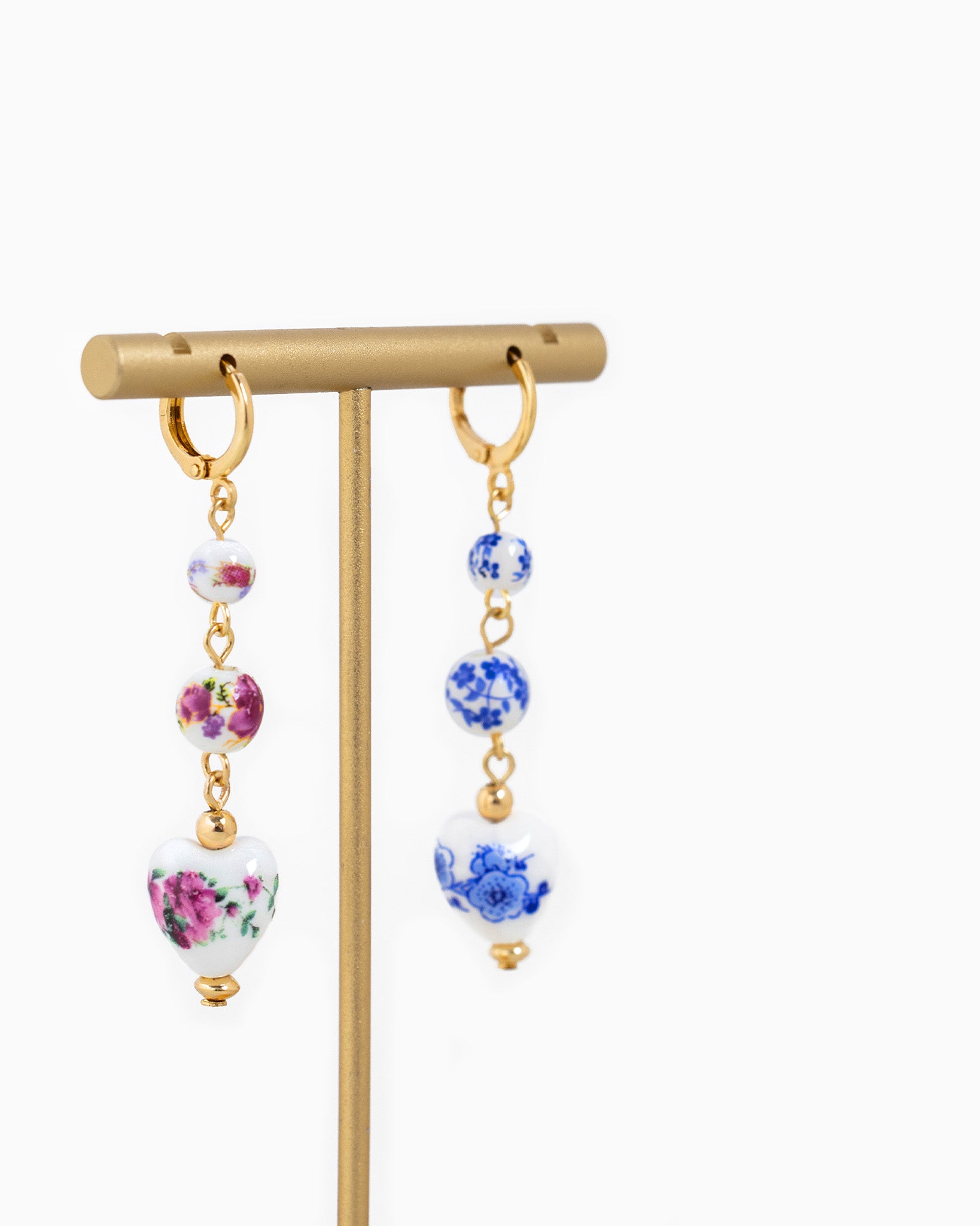 Drop Ceramic Ball Heart Earrings