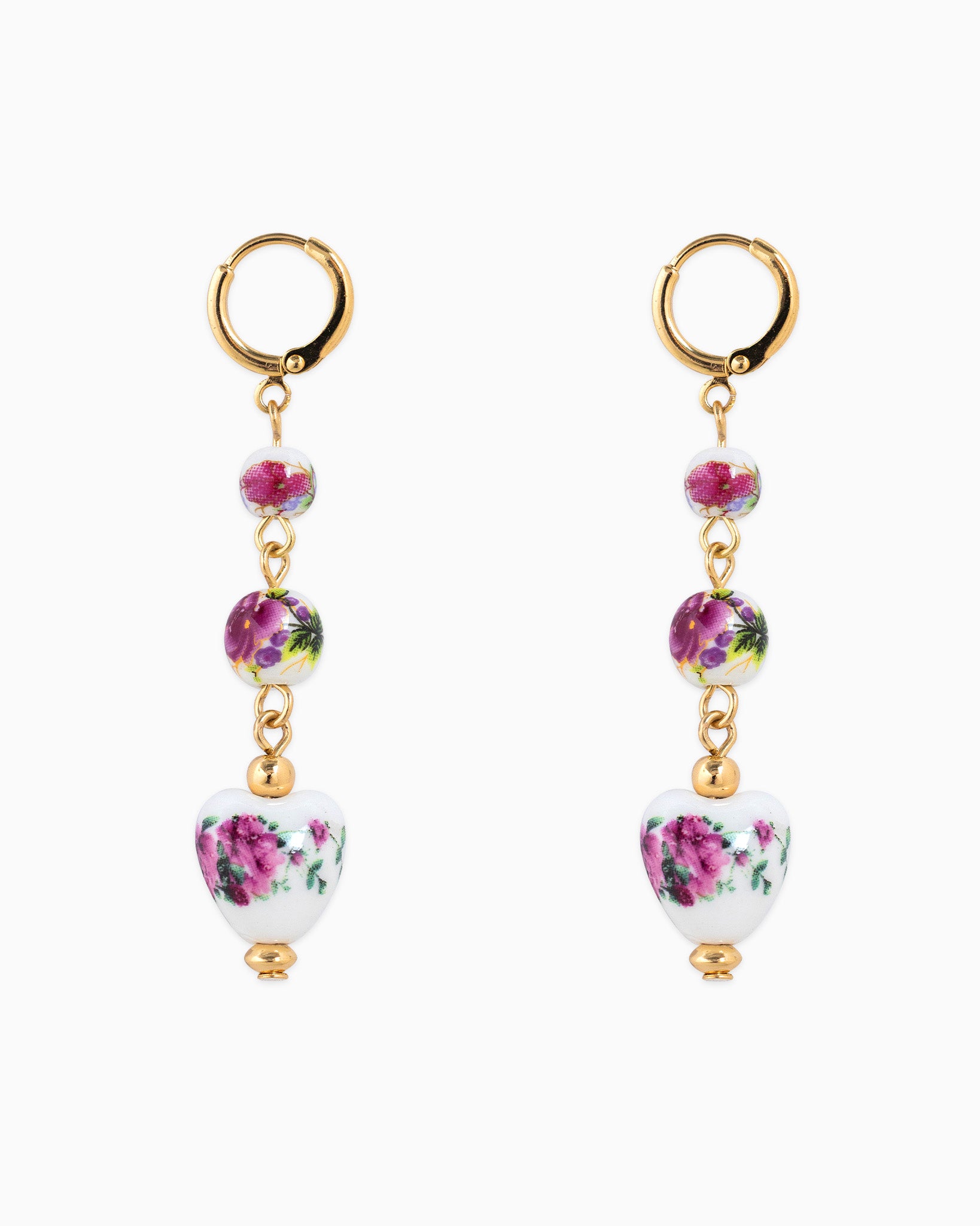 Drop Ceramic Ball Heart Earrings