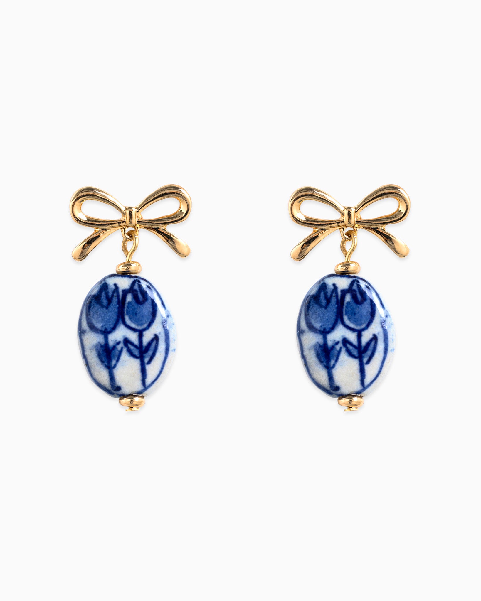 Bow Drop Blue Tulip Ceramic Earrings