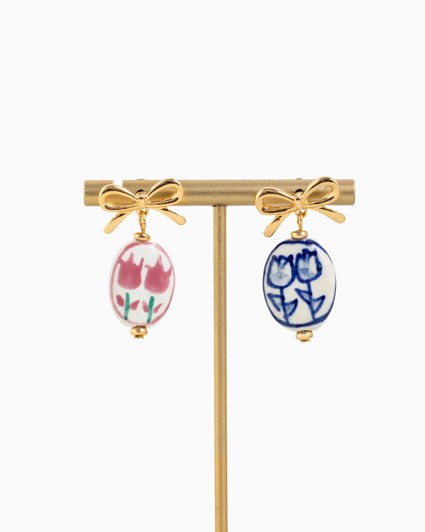 Bow Drop Blue Tulip Ceramic Earrings