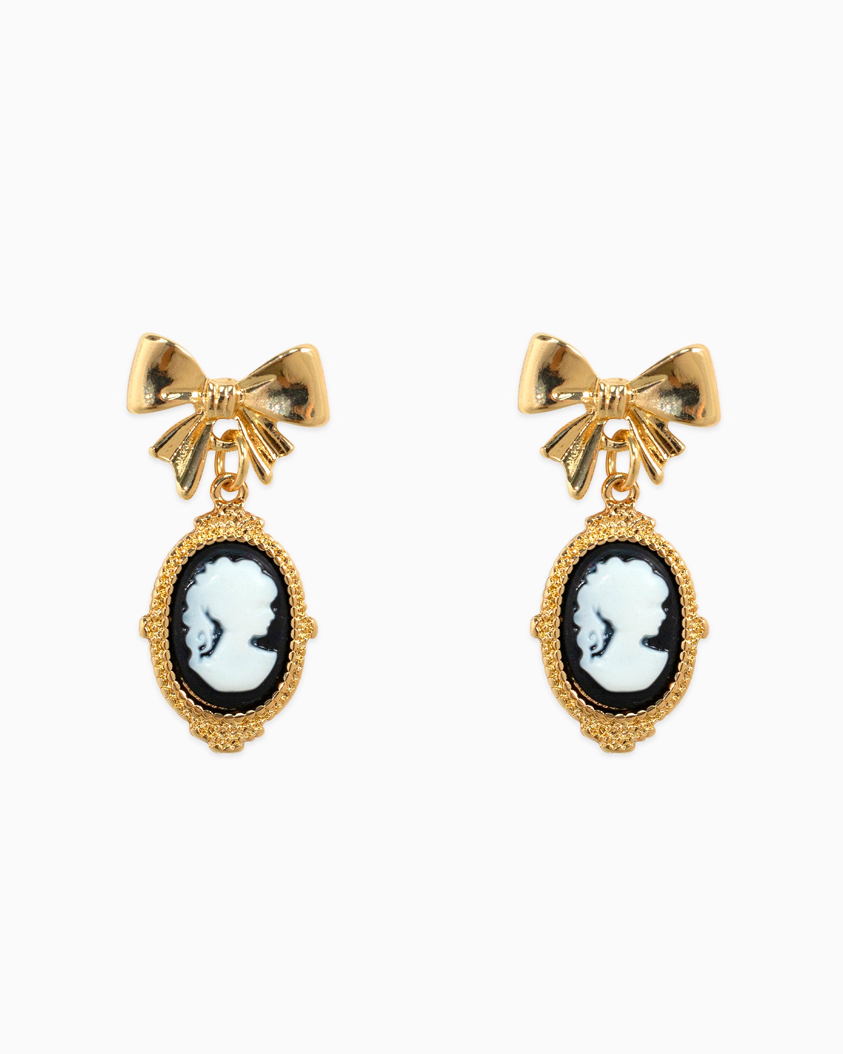 Bow Cameo Drop Earrings