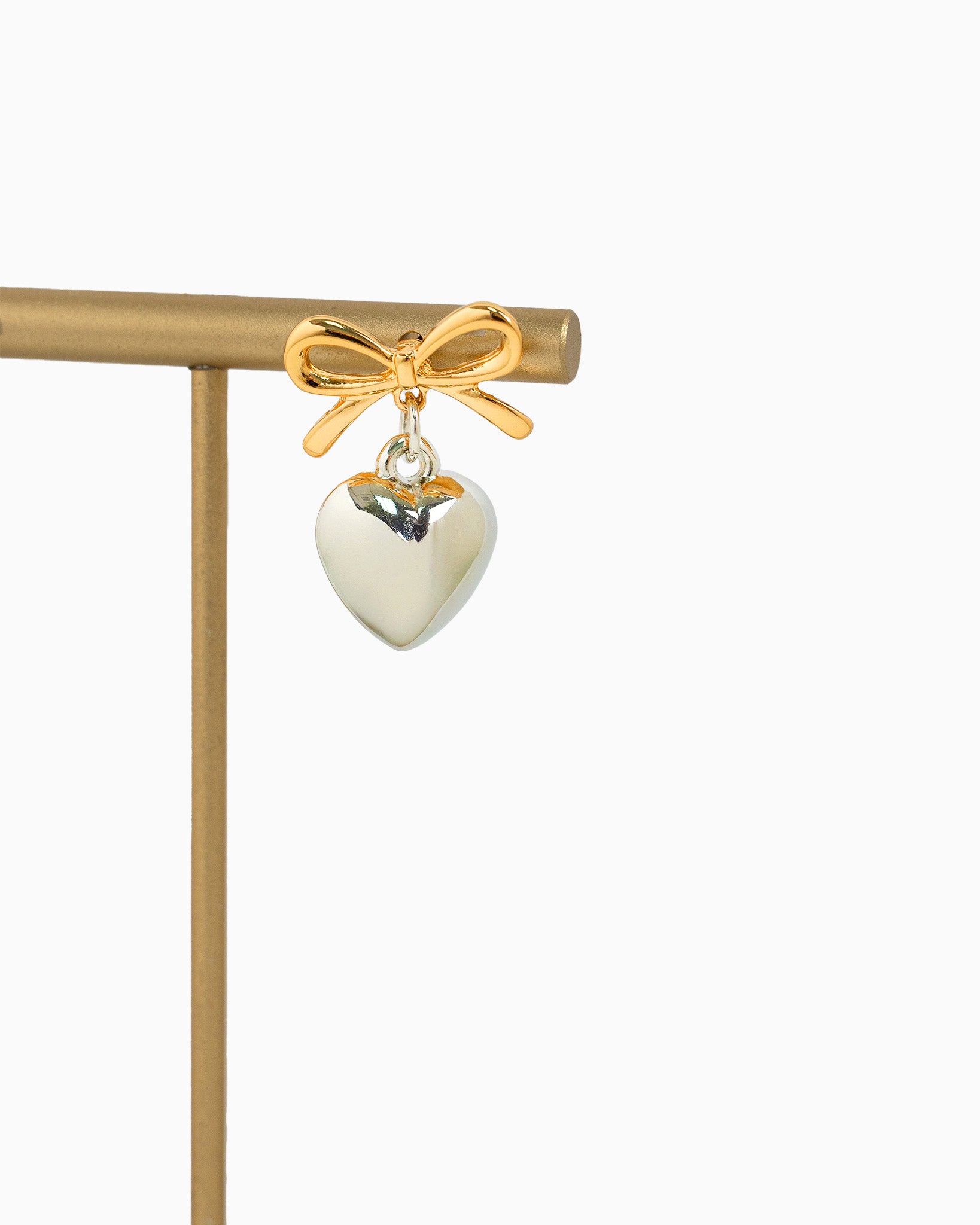 Two-Tone Puff Heart Drop Earrings