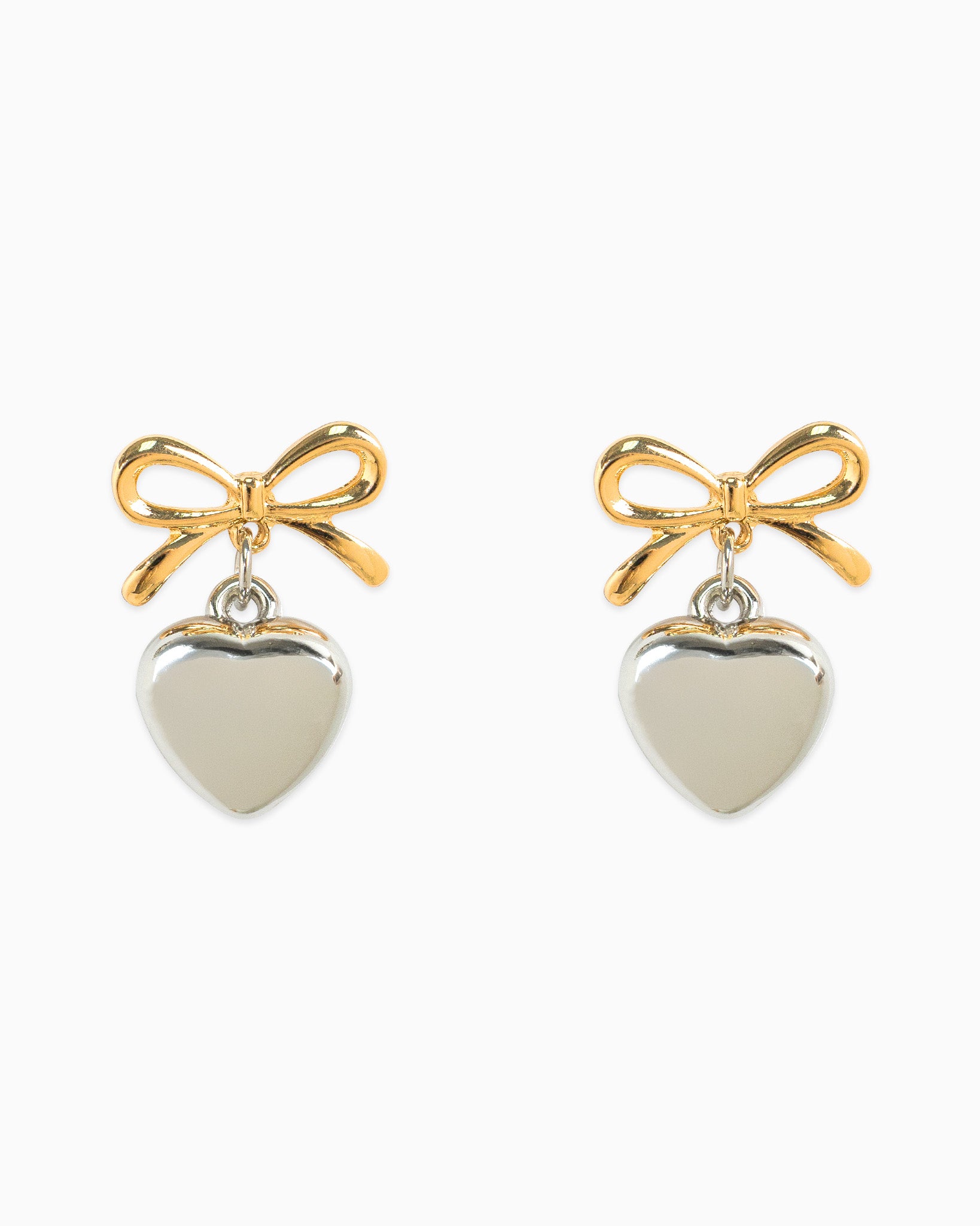 Two-Tone Puff Heart Drop Earrings