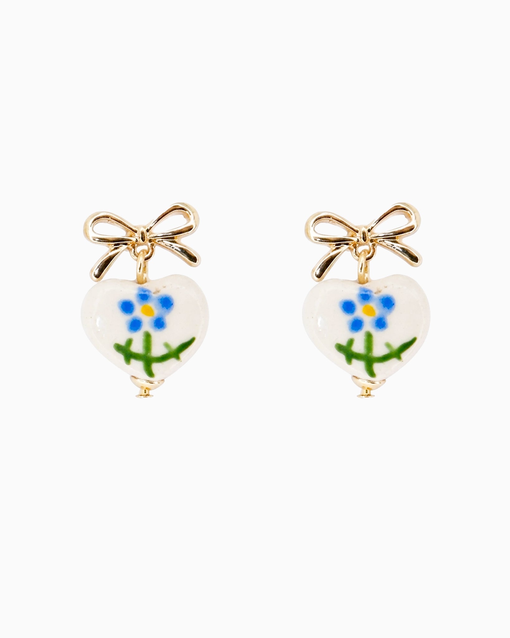 Ribbon Flower Heart Ceramic Earrings