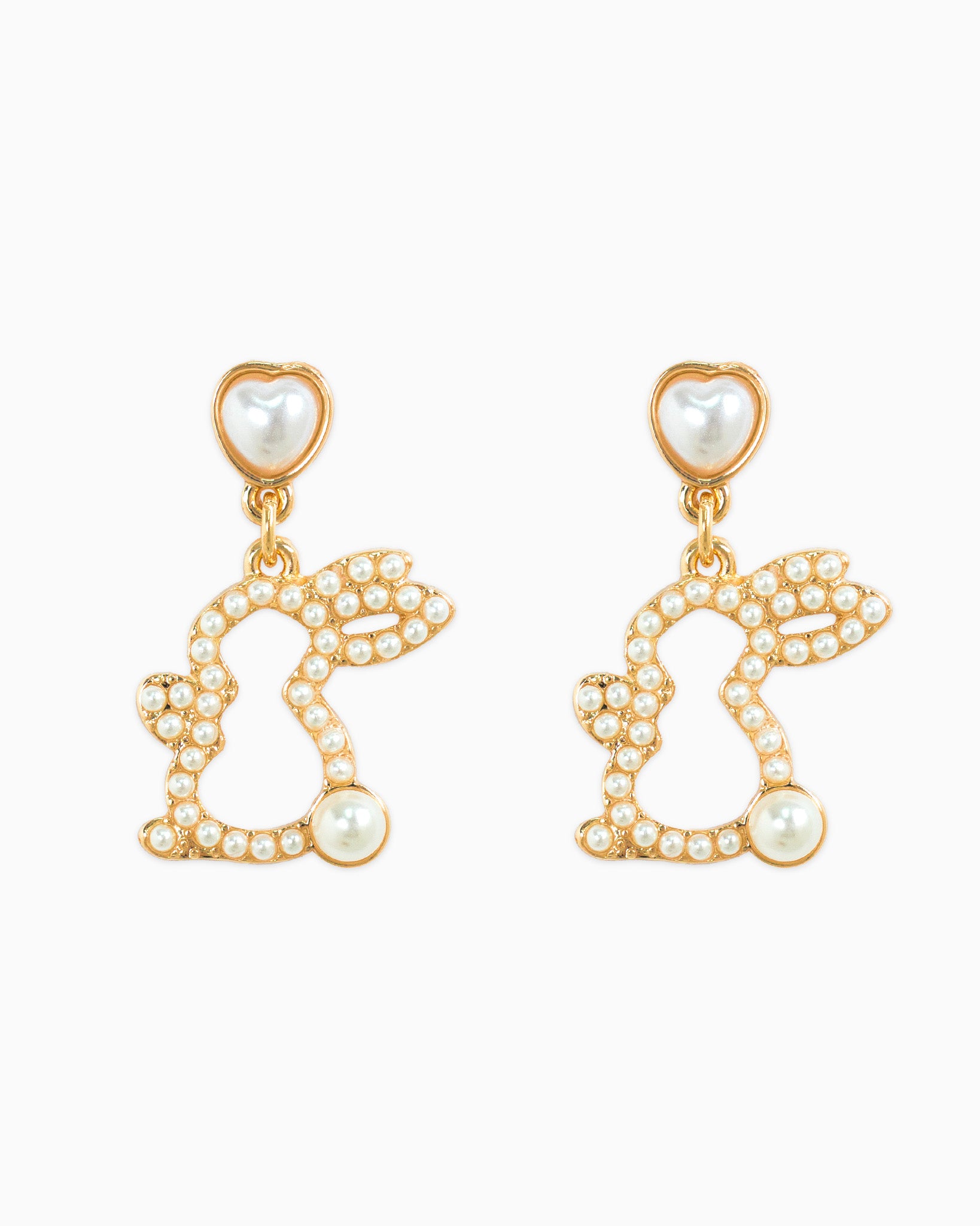 Heart Pearl Pave Bunny Drop Earrings