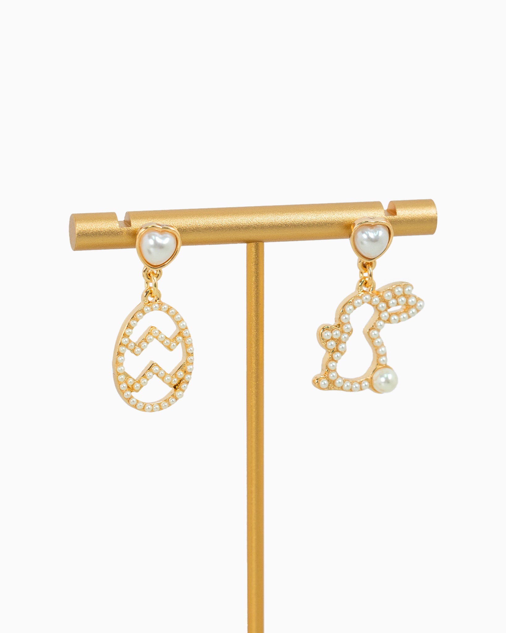 Heart Pearl Pave Bunny Drop Earrings