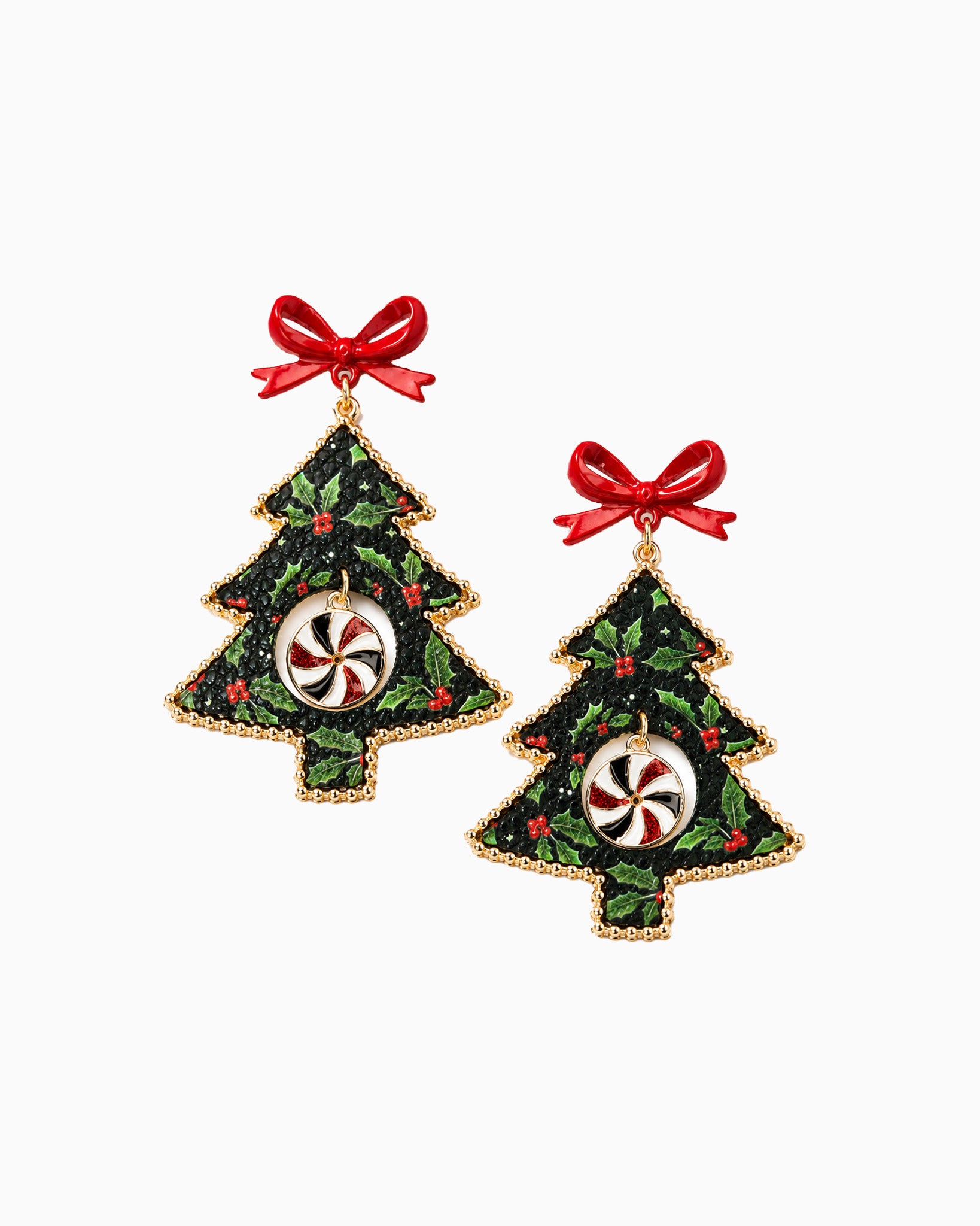 Christmas Tree Printed Leather Statement Drop Earrings