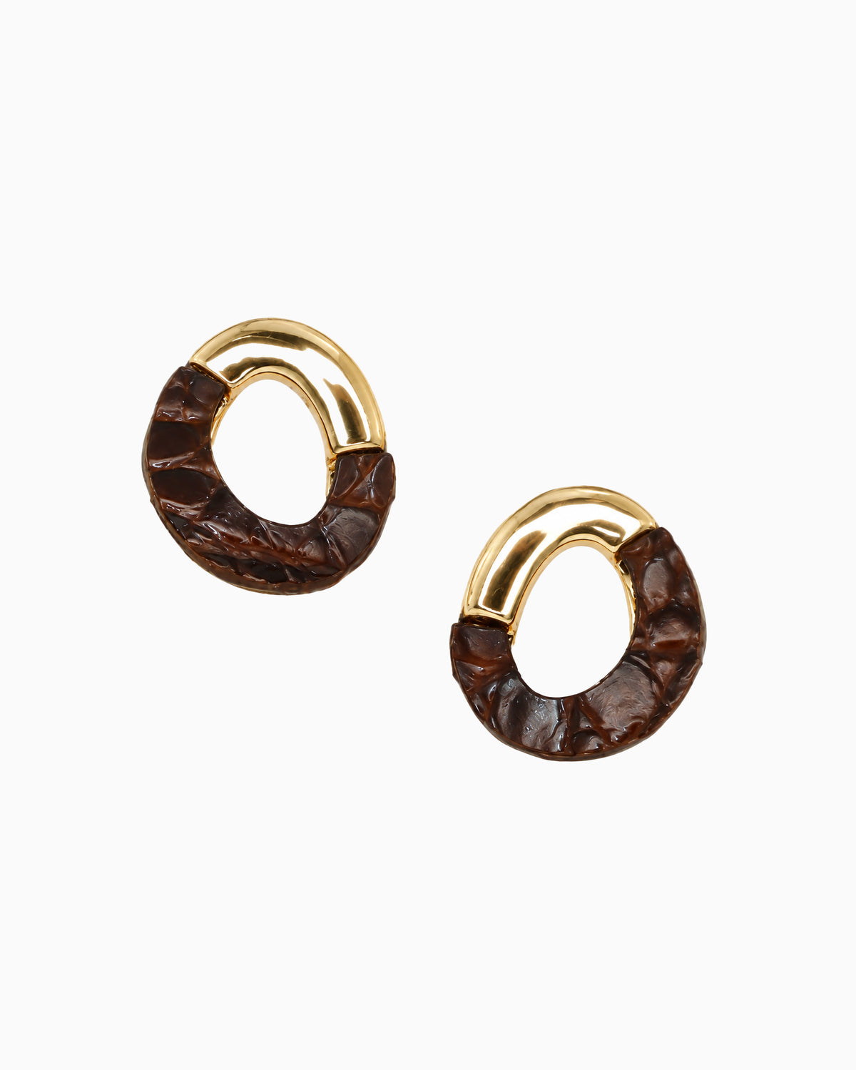 Organic Leather Oval Stud Earrings-2