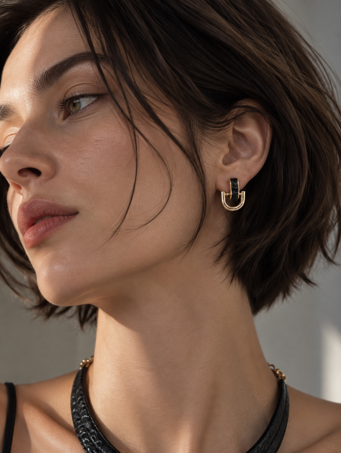 U-Shaped Leather Link Drop Earrings