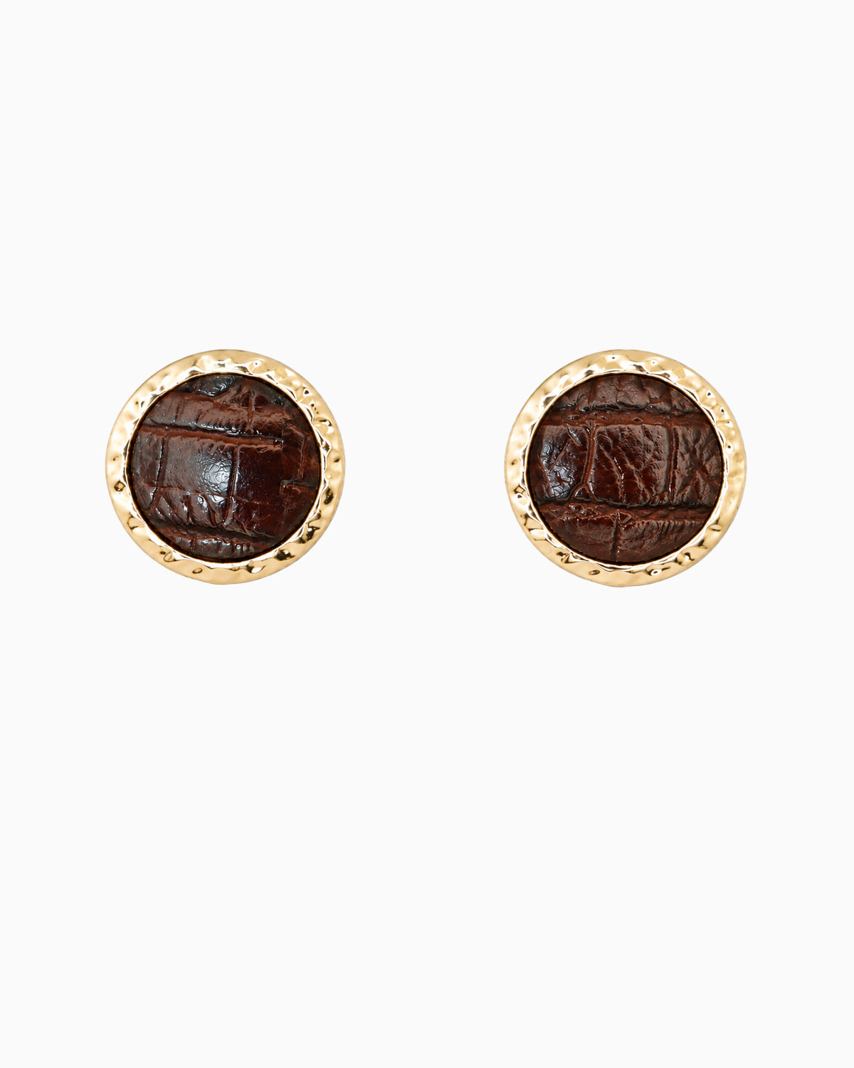 Molten Leather Round Stud Earrings-2