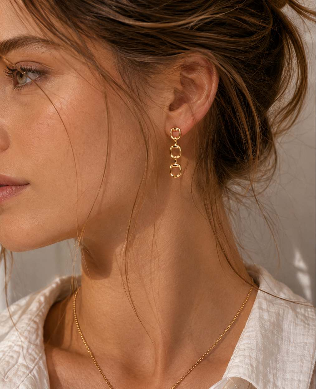 Triple Horsebit Link Drop Earrings-3