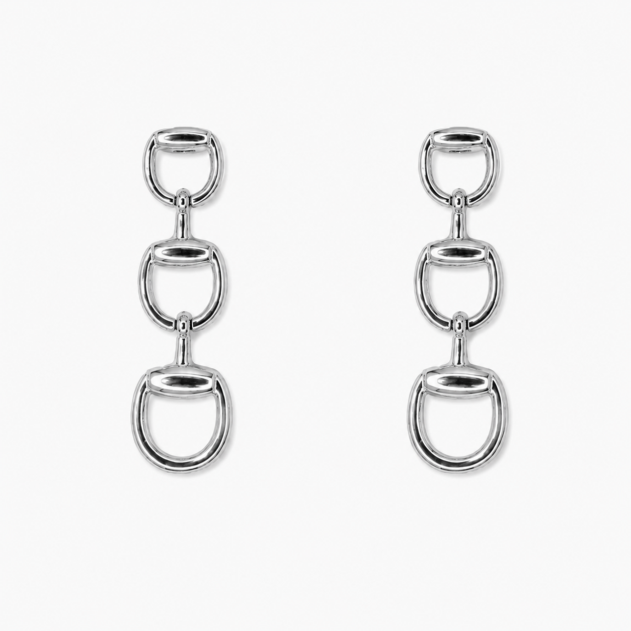 Triple Horsebit Link Drop Earrings-2