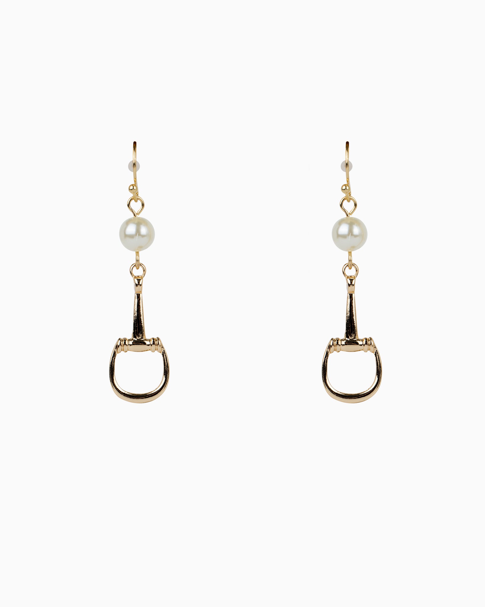 Horsebit Drop Hook Earrings with Cream Pearl Accents