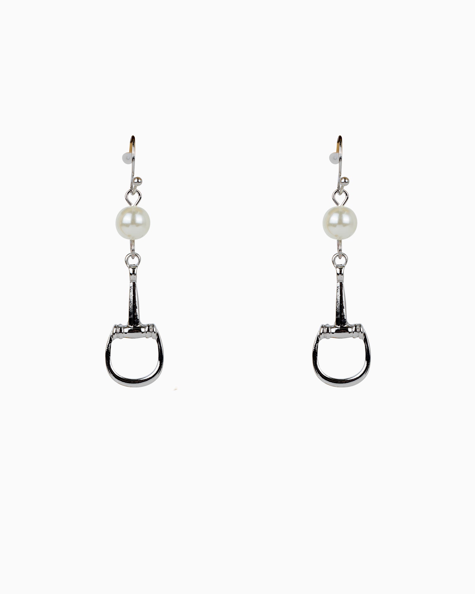 Horsebit Drop Hook Earrings with Cream Pearl Accents
