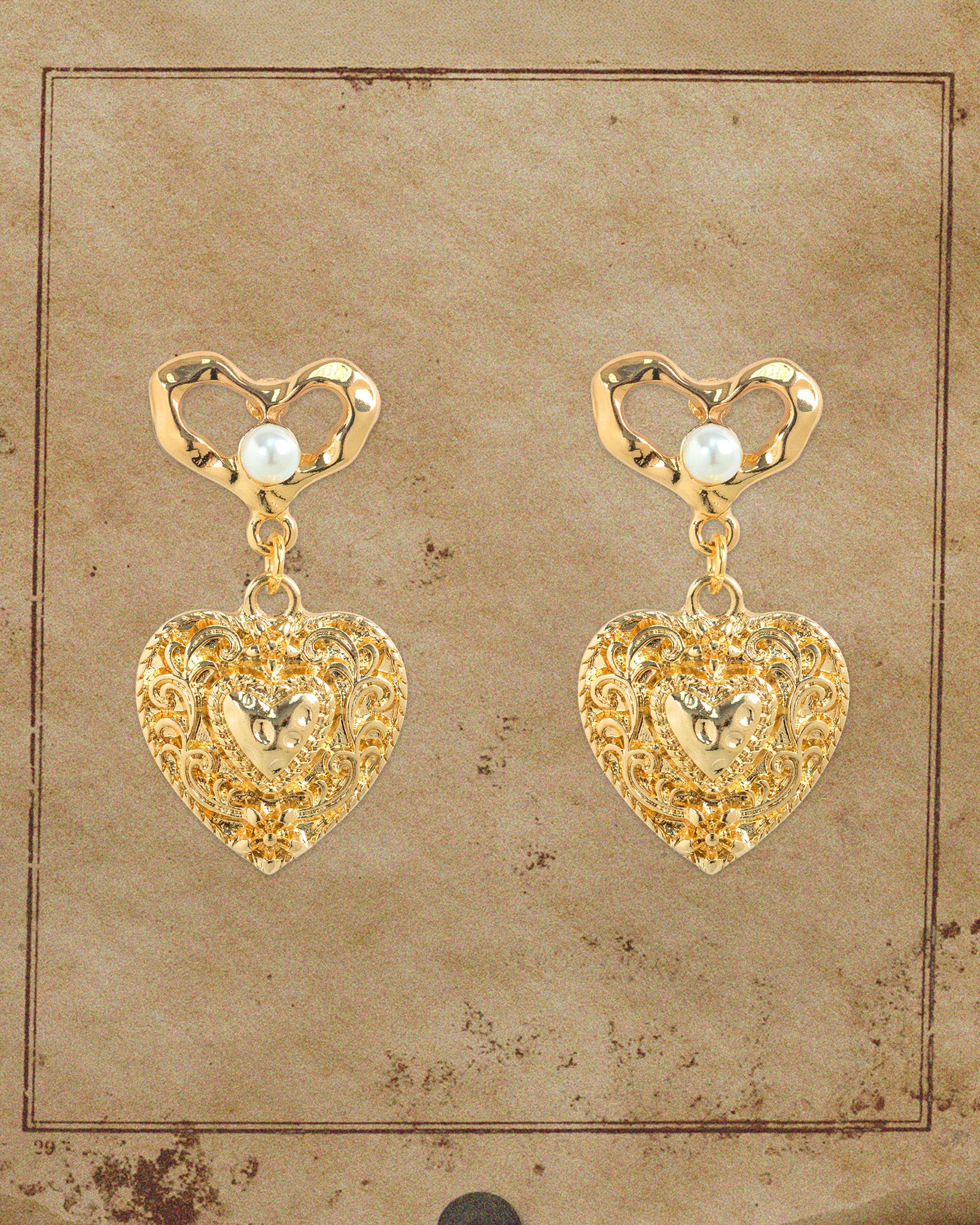 Filigree Heart Pearl Accent Drop Earrings