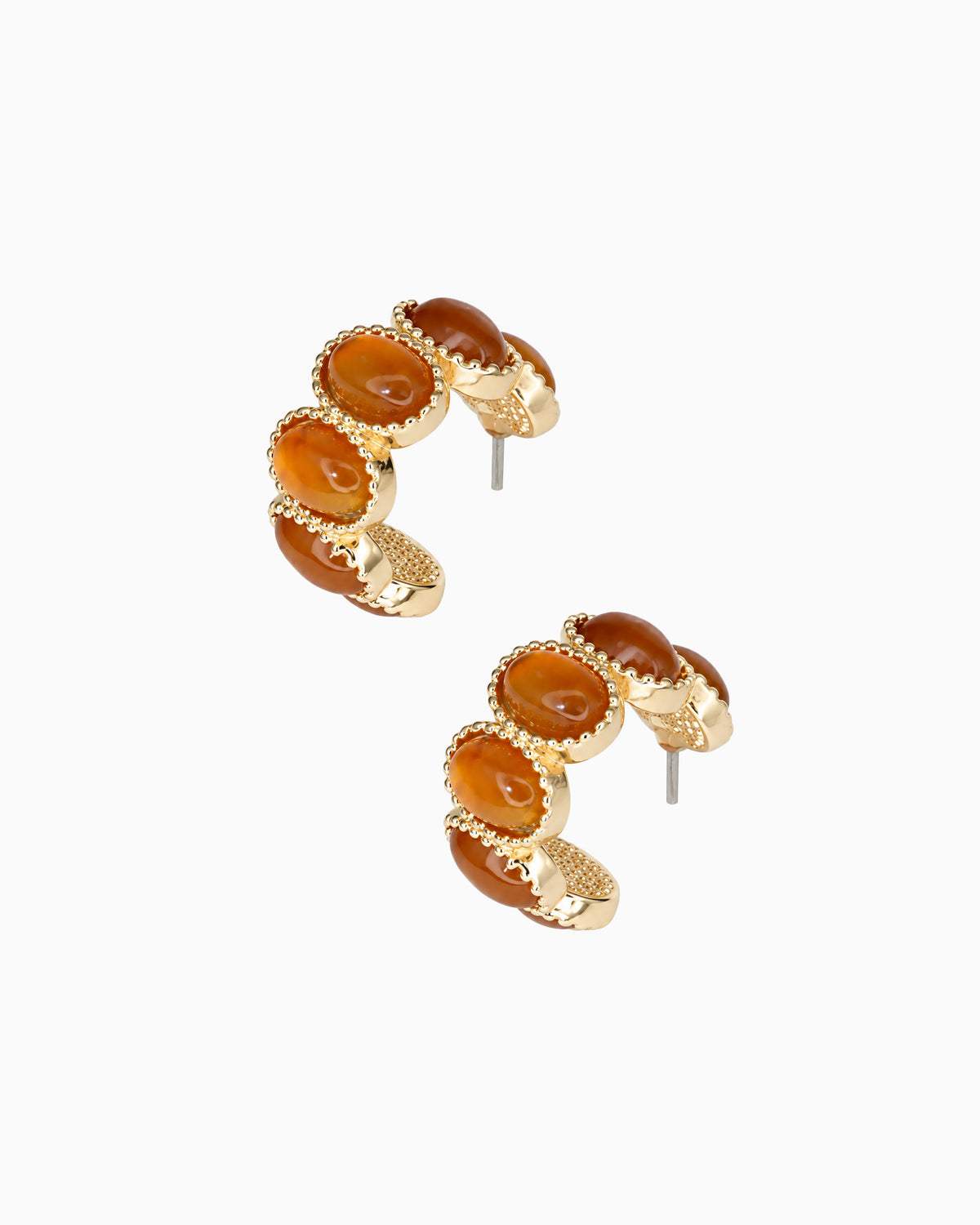 Oval Marble Cabochon Hoop Earrings-1