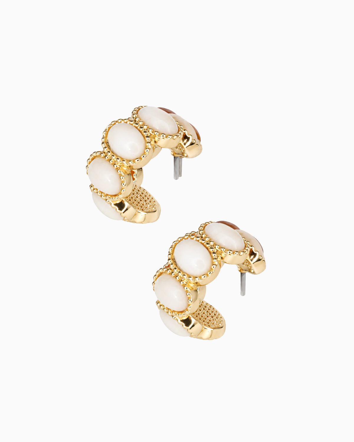 Oval Marble Cabochon Hoop Earrings-3