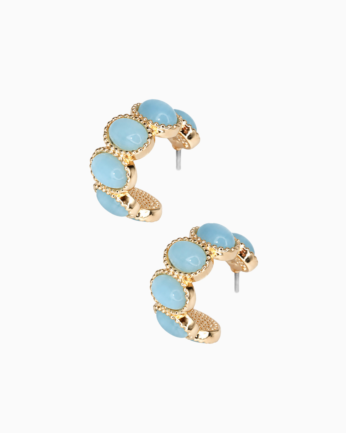 Oval Marble Cabochon Hoop Earrings-5