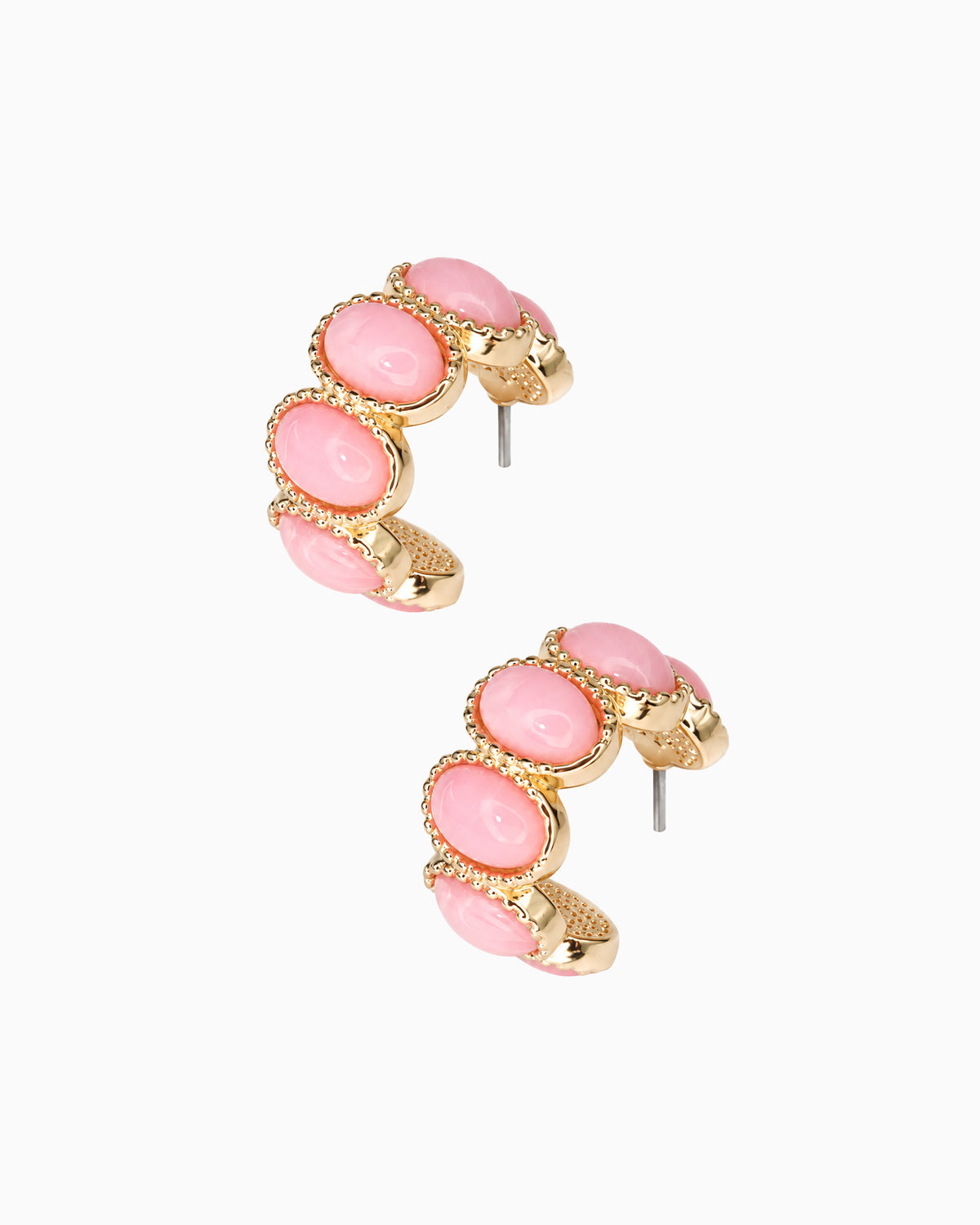 Oval Marble Cabochon Hoop Earrings-4
