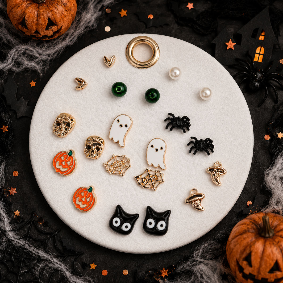 Cute Halloween Spooky Cat, Ghost Earring Set, Set of 10-1