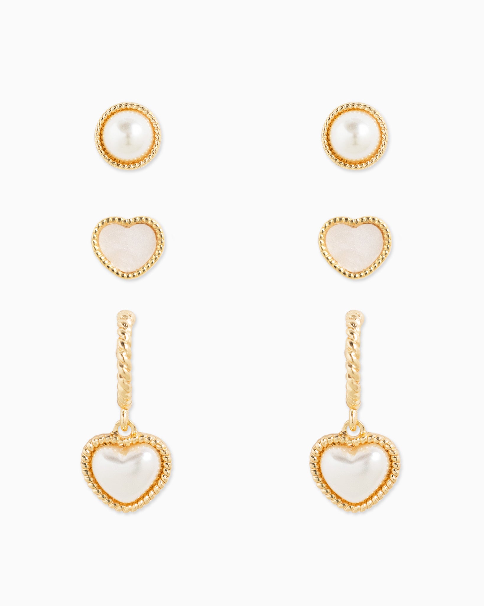 Bold Pearl Milgrain Shape Earring Set of 3