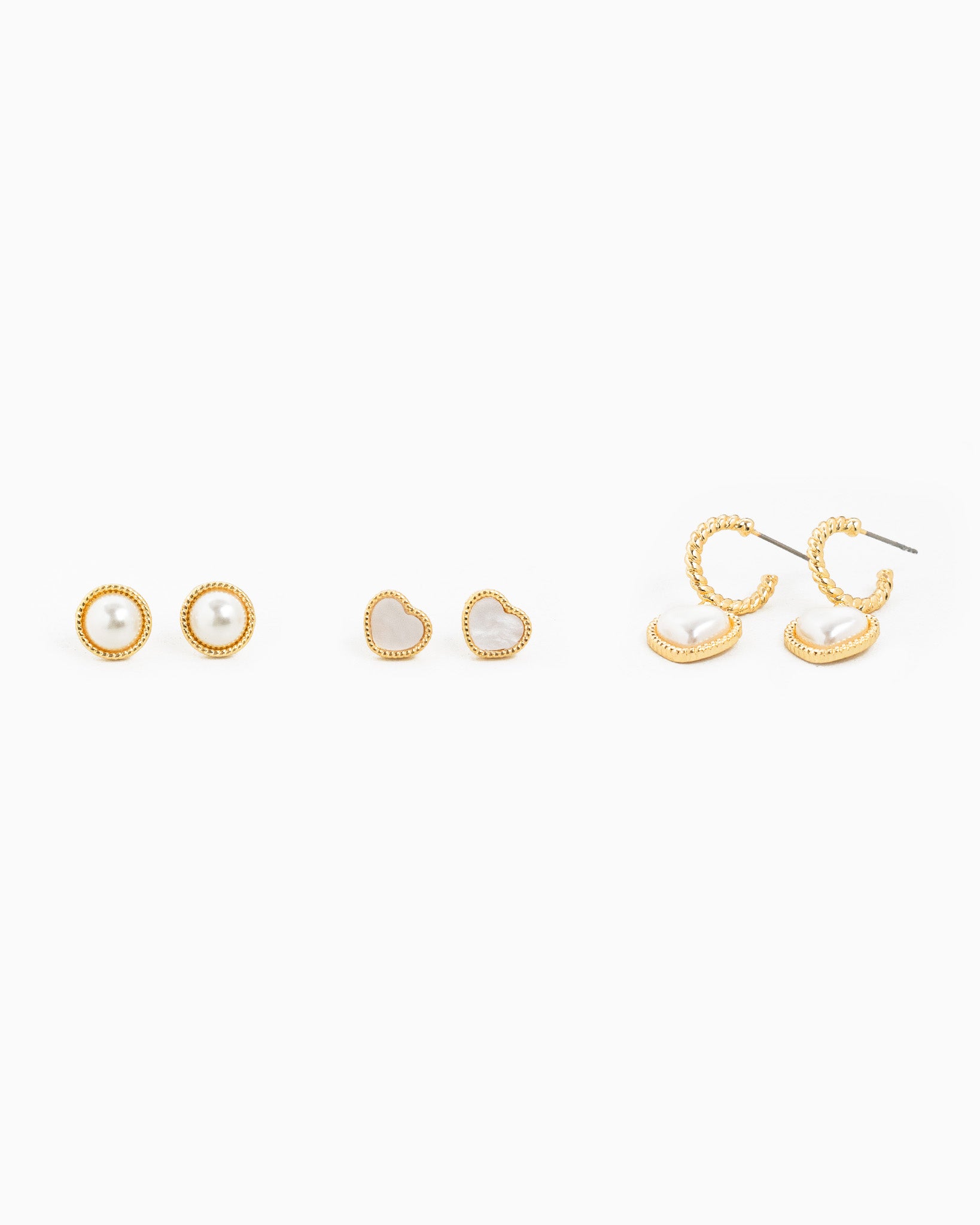 Bold Pearl Milgrain Shape Earring Set of 3