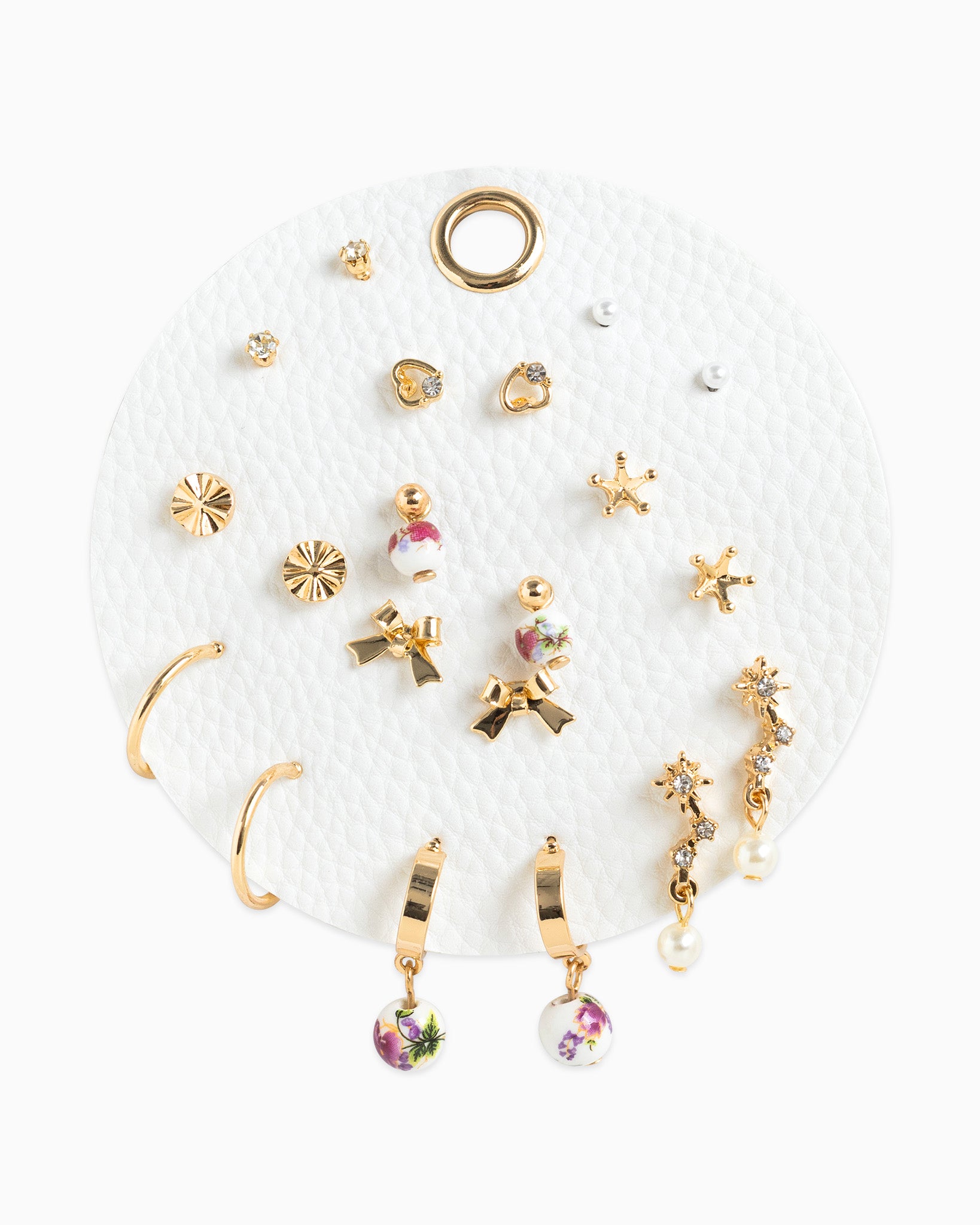 Ceramic Bead and Bow Earrings Set