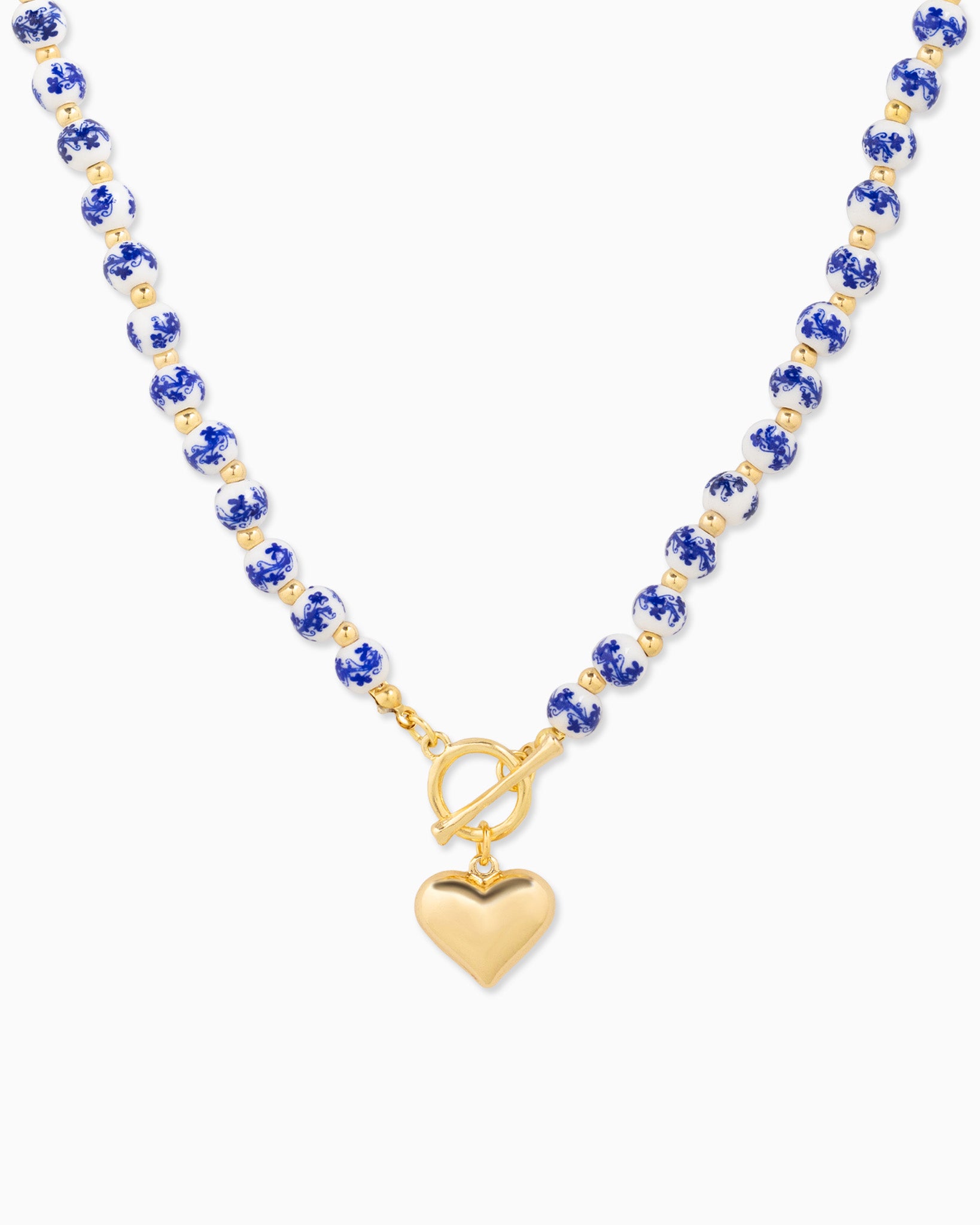 Ceramic Bead Puffy Heart Toggle Necklace