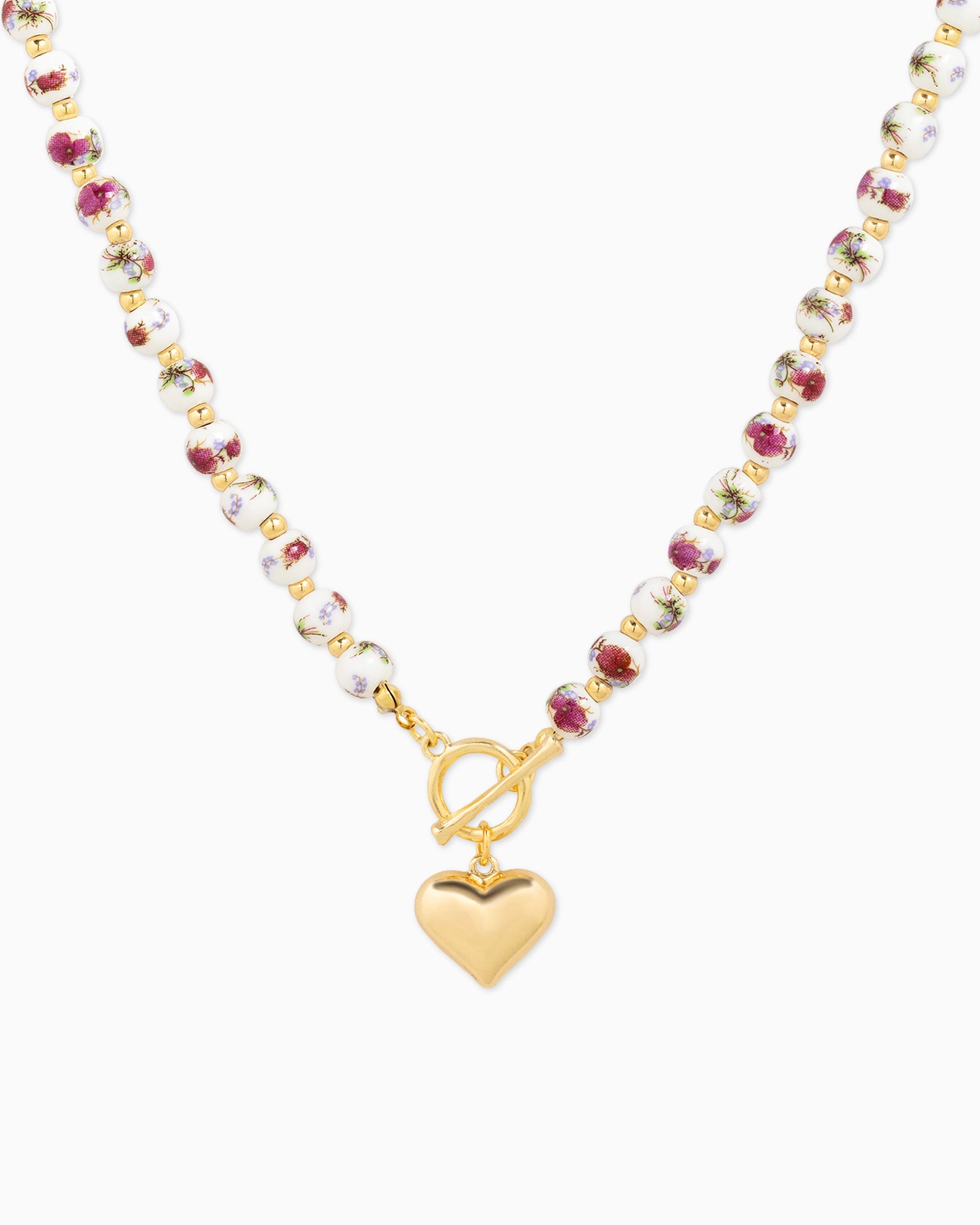 Ceramic Bead Puffy Heart Toggle Necklace